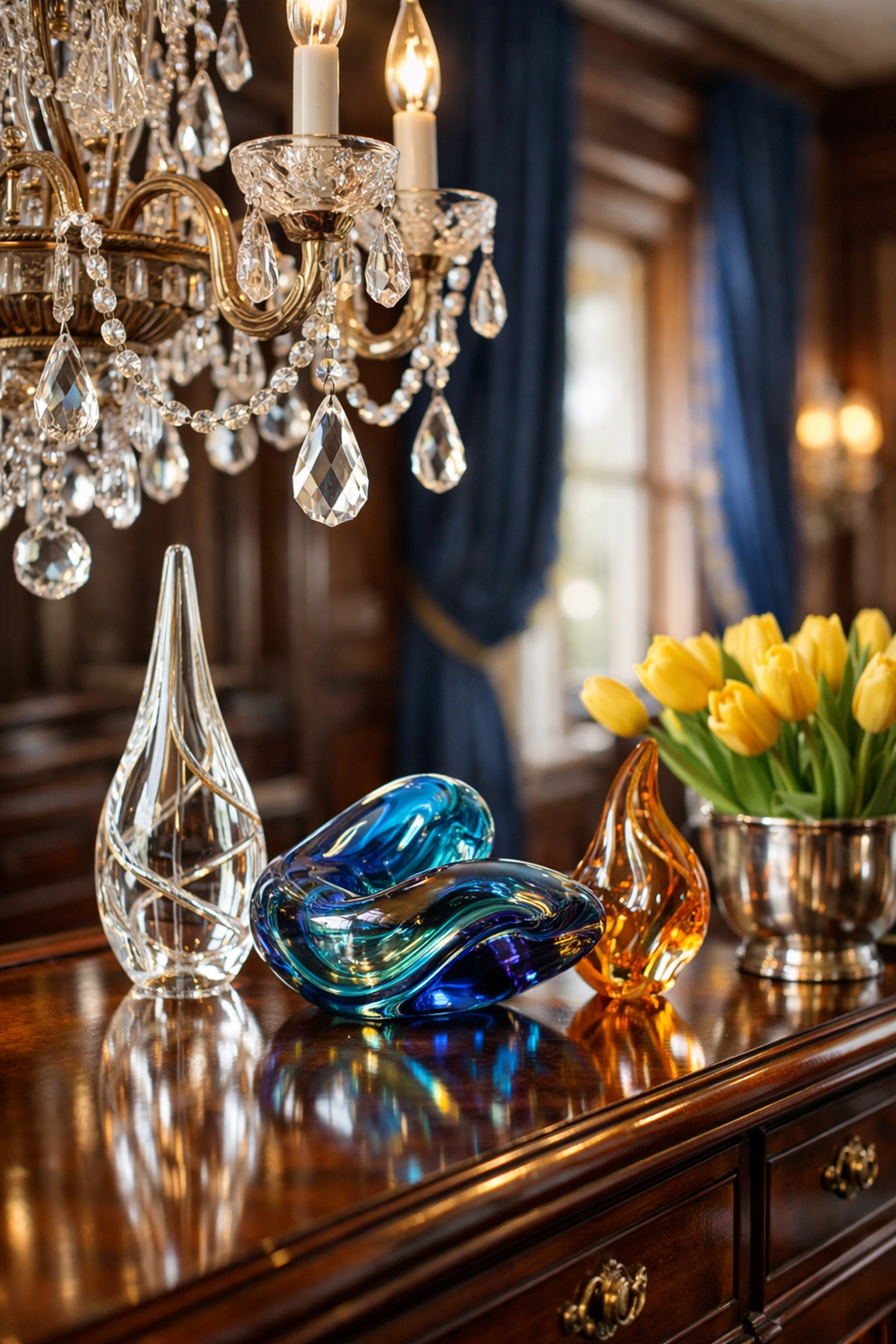 Meticulous residential cleaning Massachusetts of a luxury Dover estate dining room with a crystal chandelier.