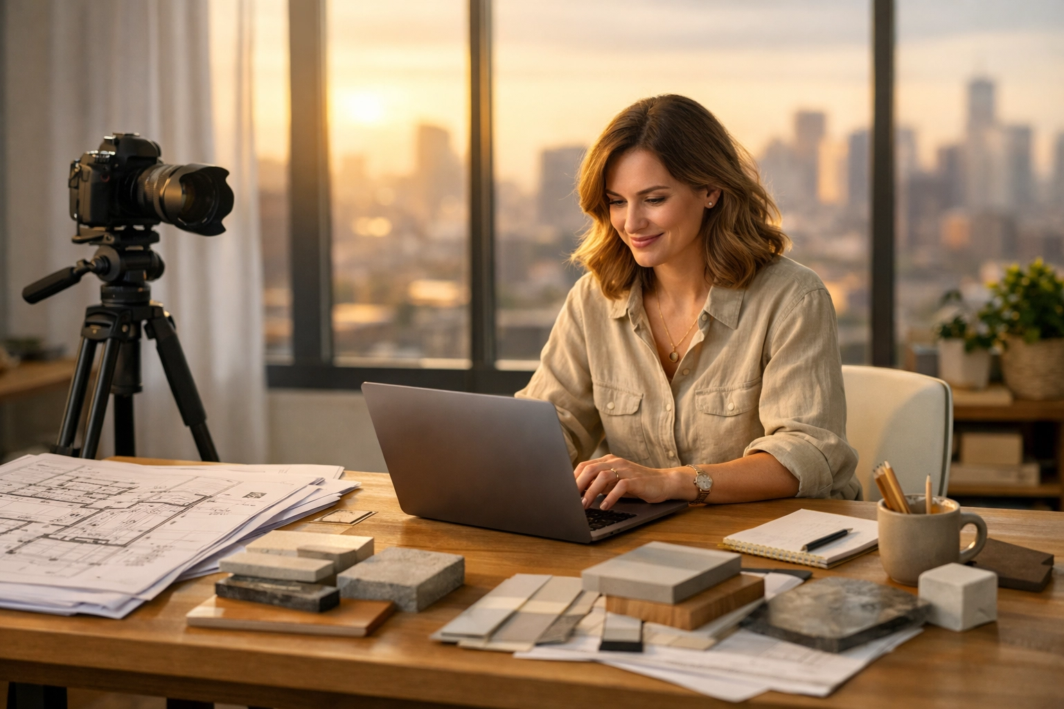 Professional content creator in a modern studio demonstrating human expertise and real-world E-E-A-T signals.