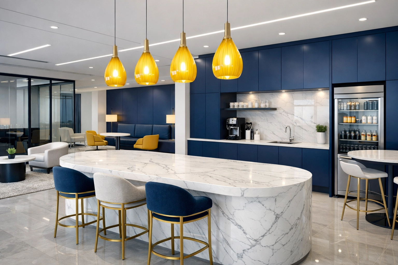 Sanitized luxury office lounge showing the results of reliable commercial cleaning in Boxborough for local businesses.