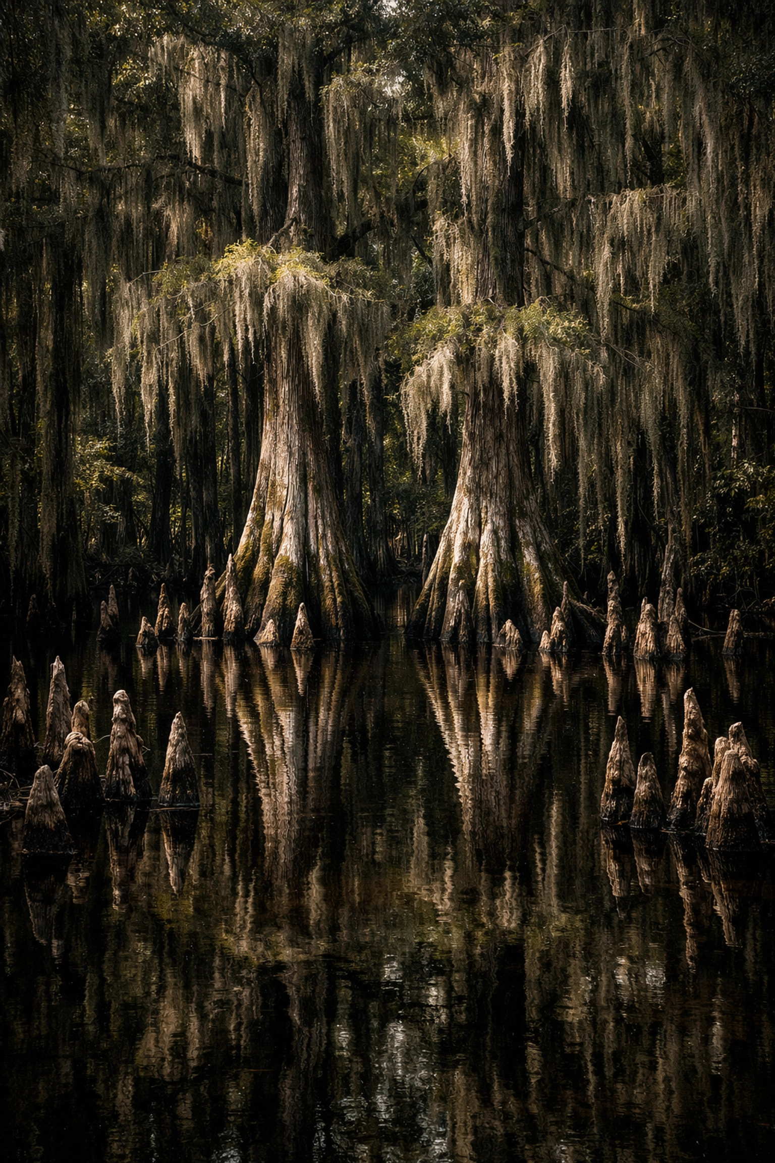 Reflections of cypress trees in the swamp water at Big Cypress National Preserve, an Everglades landscape photography gem.