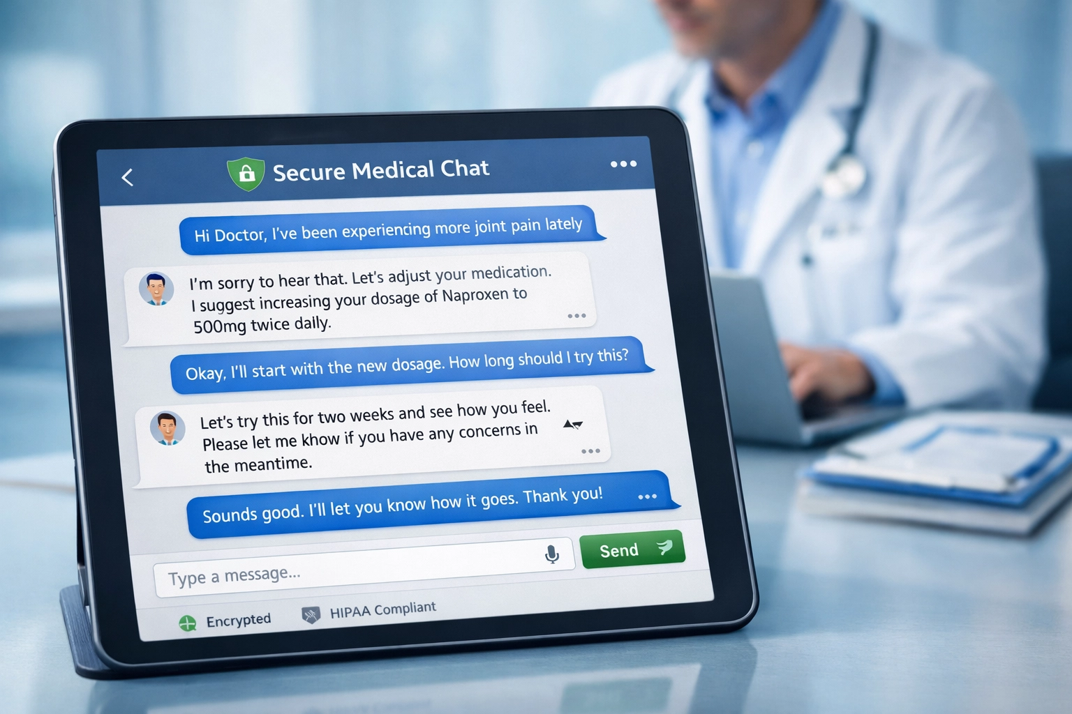 Secure medical messaging platform connecting patient with licensed healthcare provider