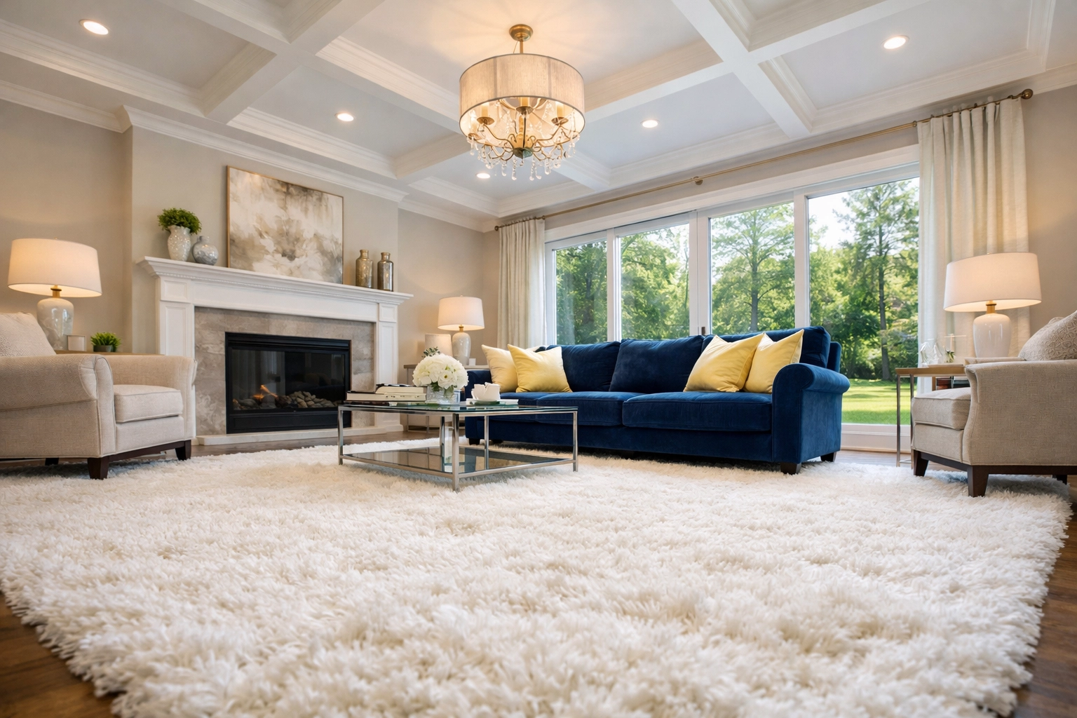 Immaculate living room cleaned by professional cleaners Northborough MA to save you time.
