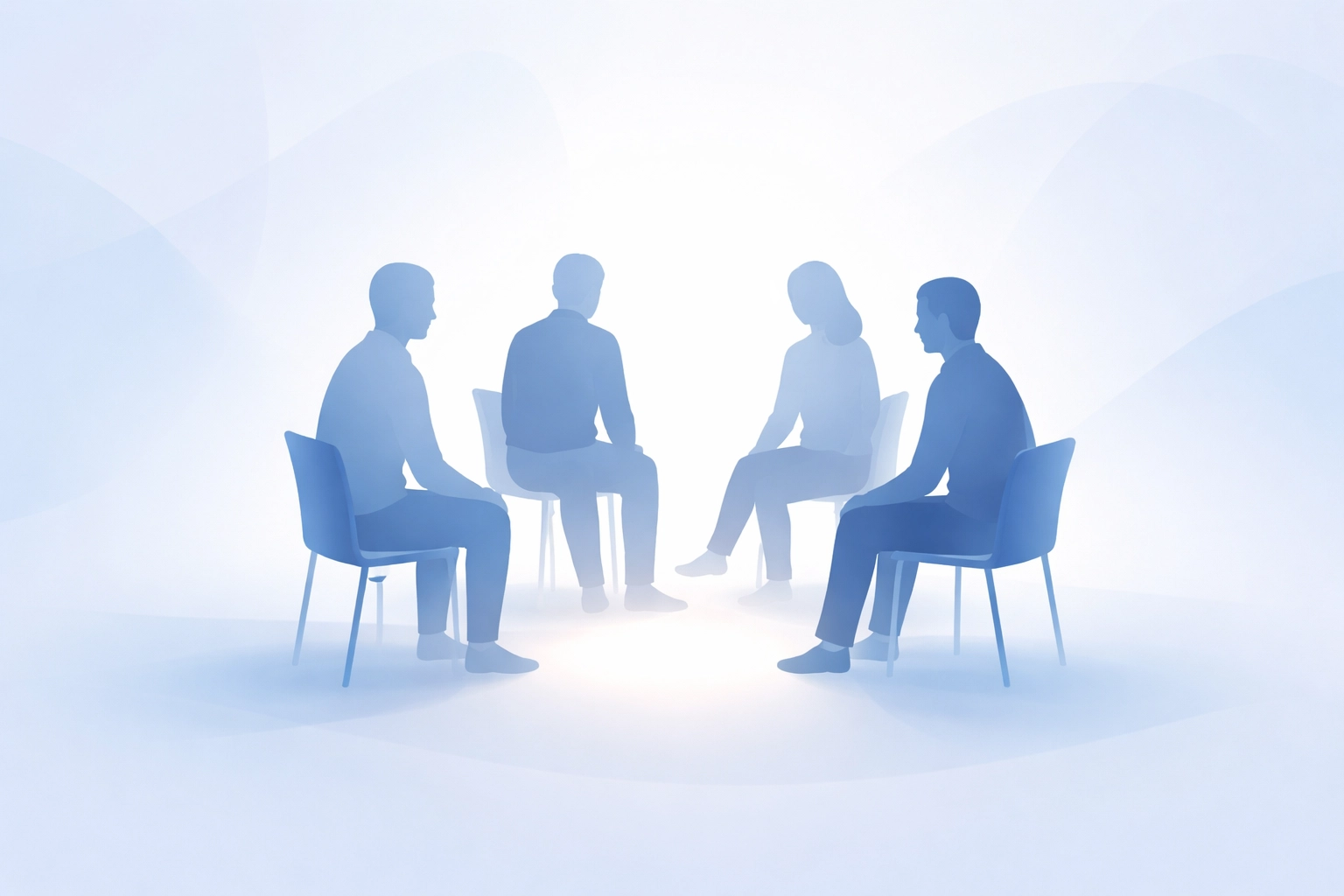 Illustration of a small church group sitting in a circle, discussing sermon content to boost message retention