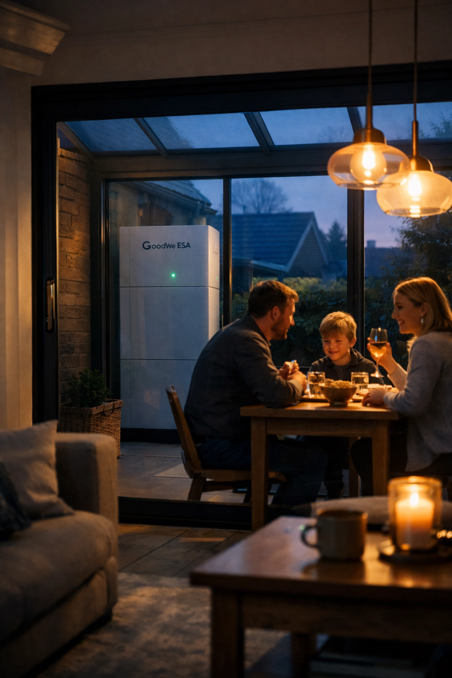 A cozy UK home powered by a GoodWe ESA battery system, providing energy independence for families.