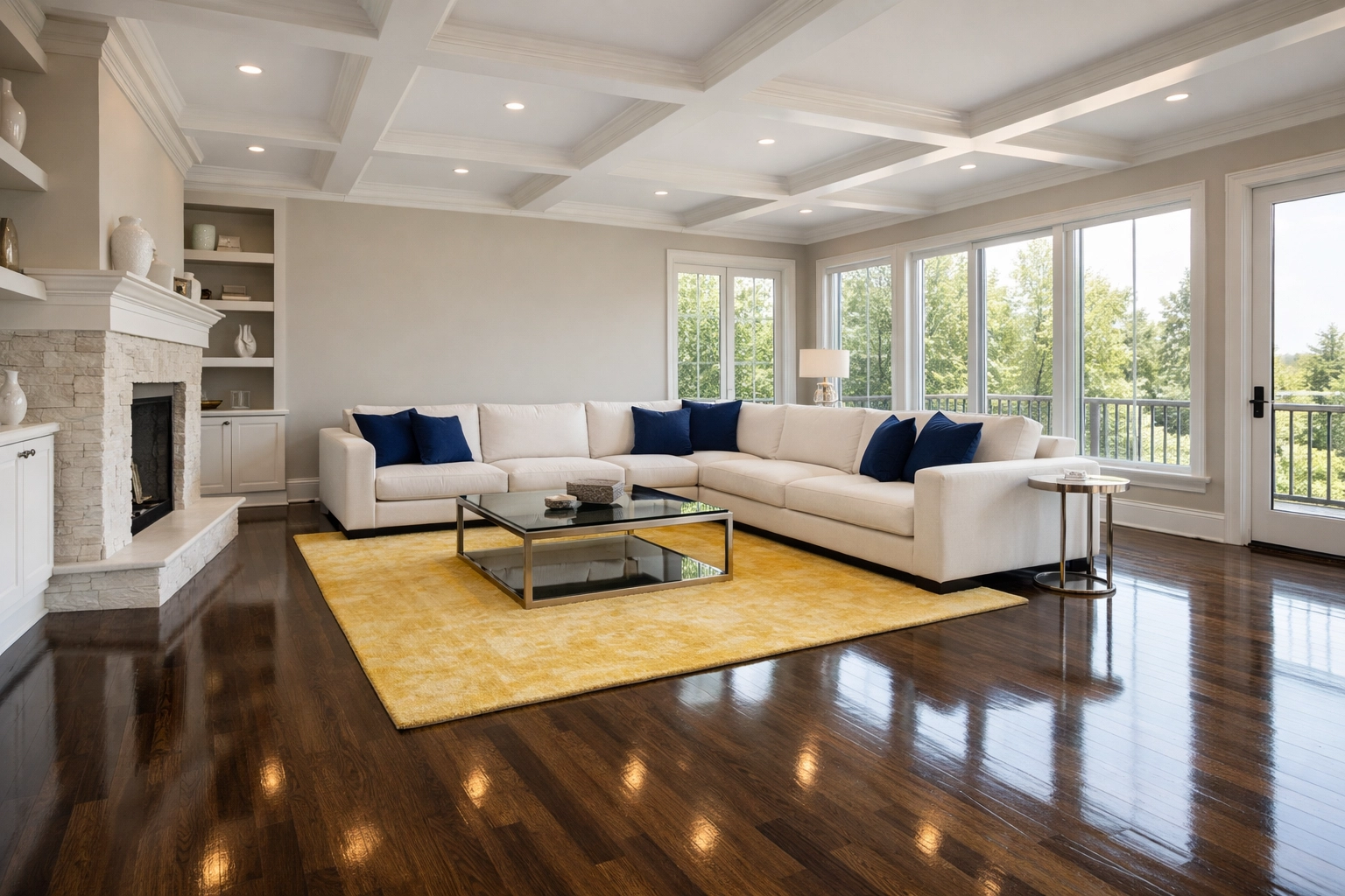 Spotless modern living room near WPI campus following a professional maid service Worcester session.