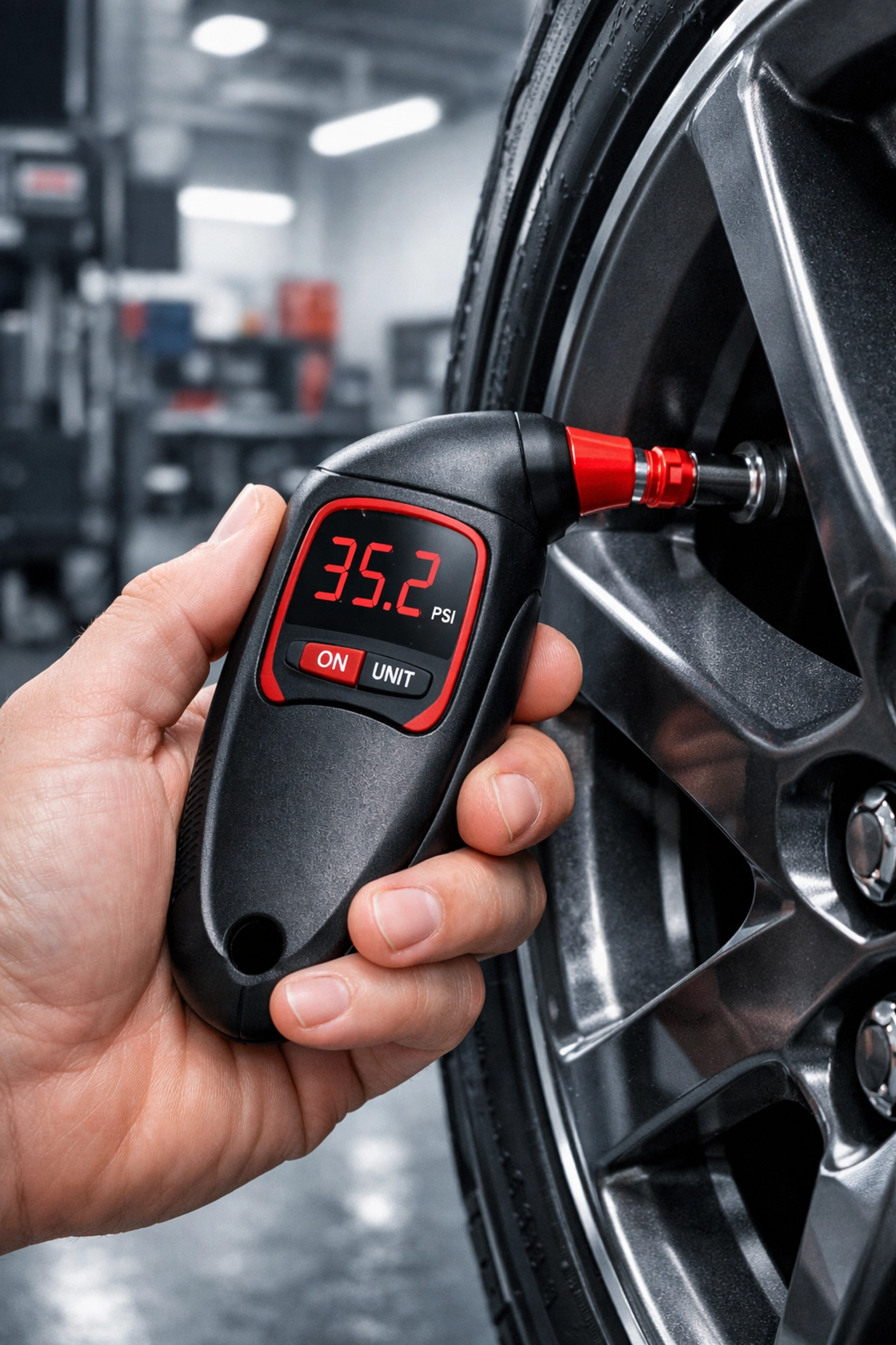 Digital tire pressure measurement to correct vehicle pulling before a wheel alignment service.