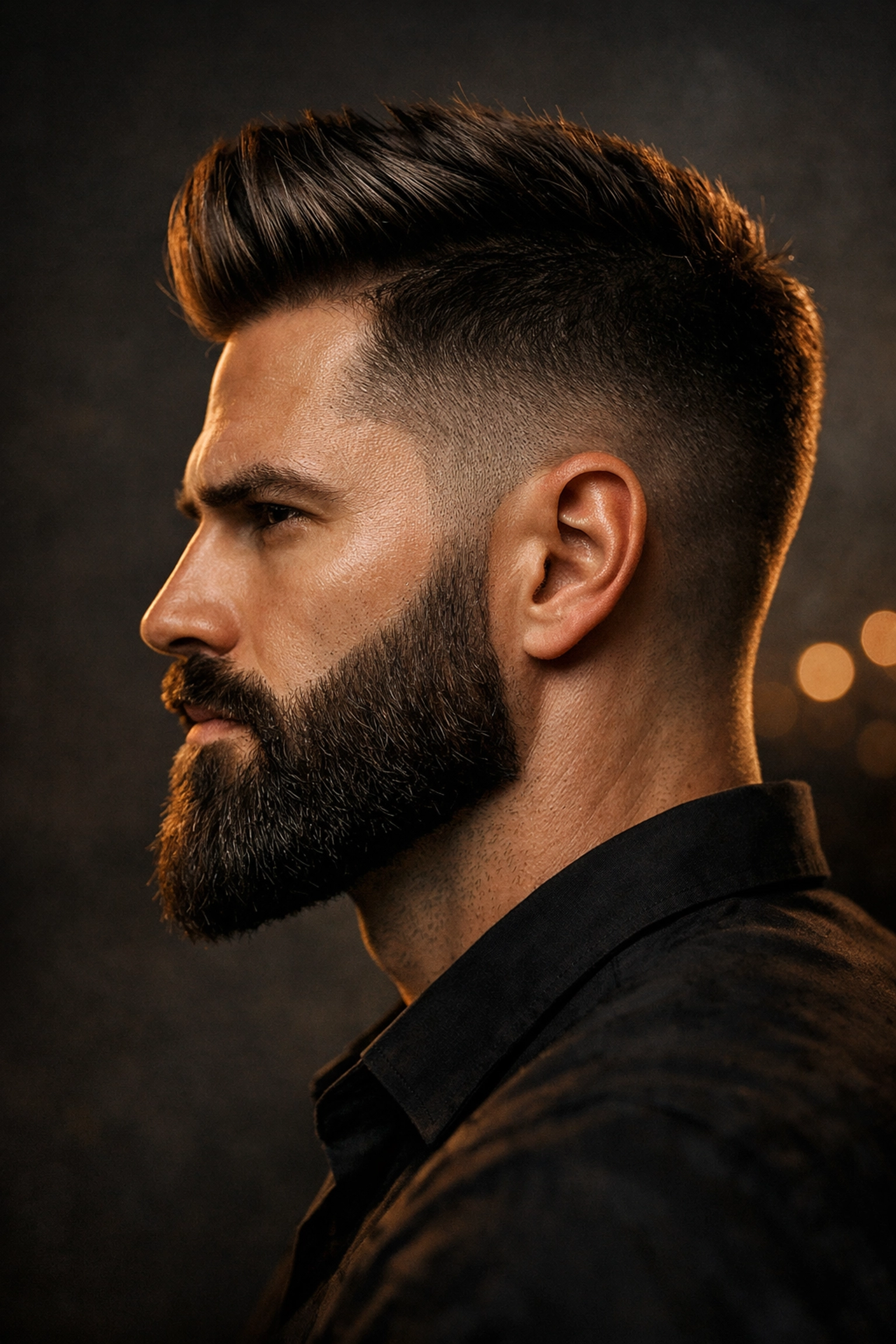 Man with a perfectly groomed beard showing the strong structural hold of heavy duty wax.