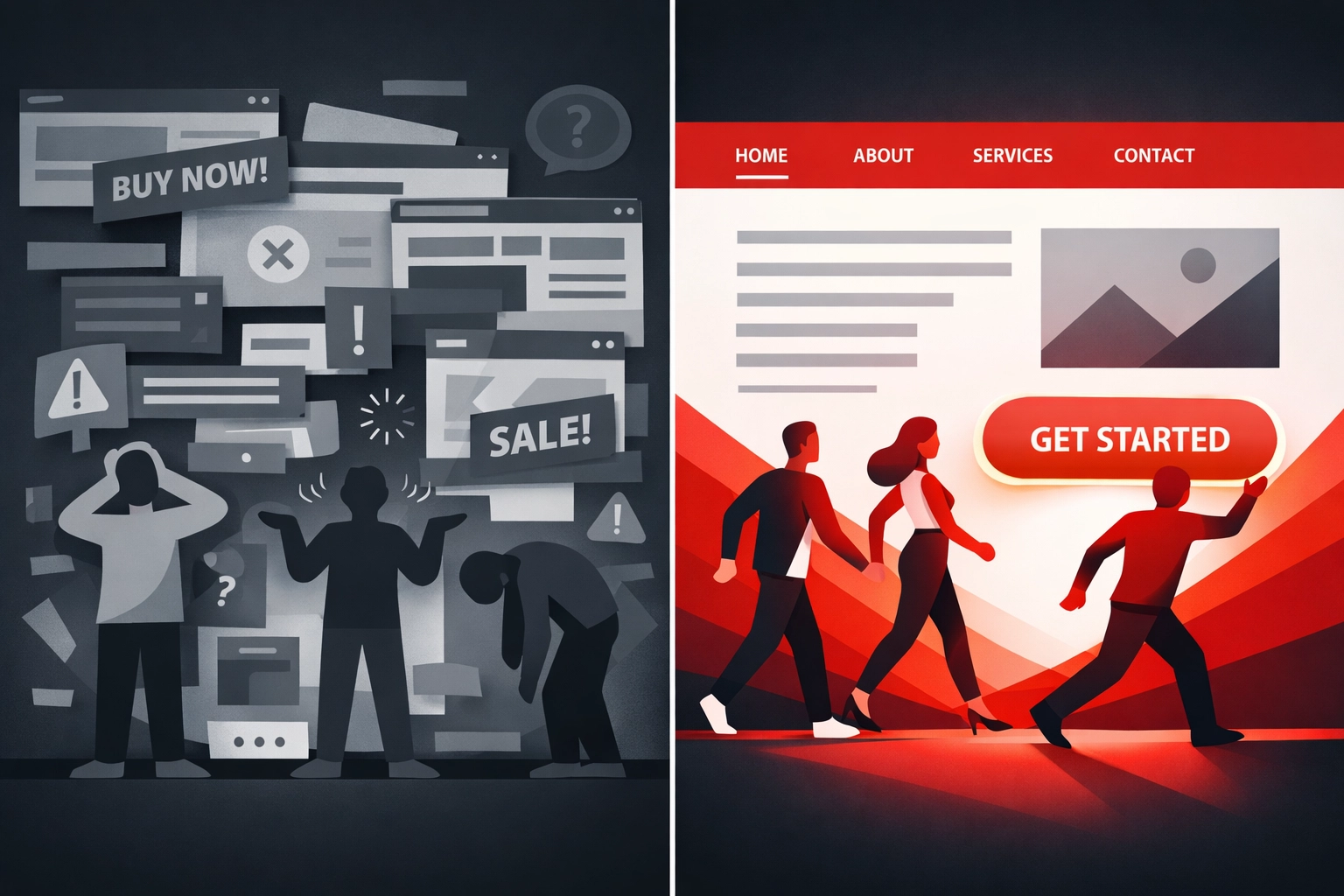Comparison of cluttered versus optimised website design for better user experience and conversions