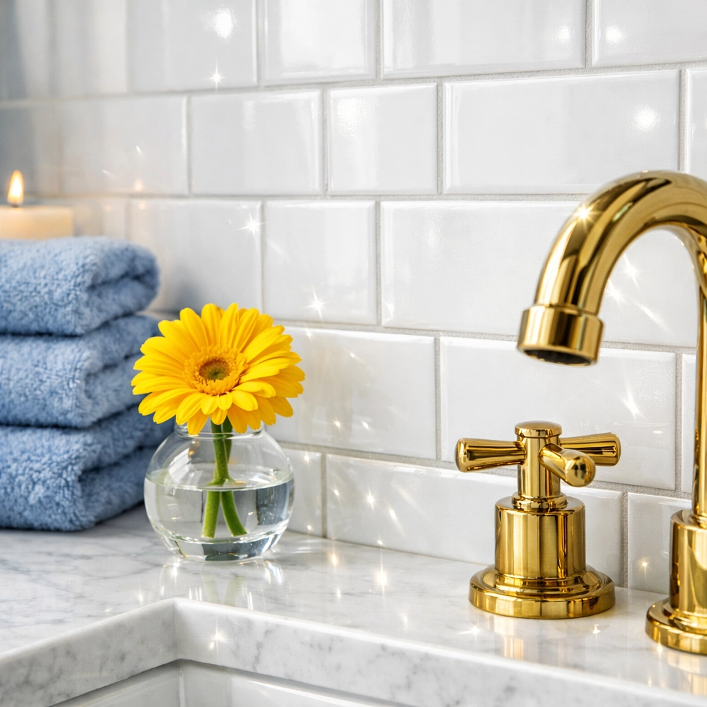 Spotless white subway tiles and scrubbed grout in a premium Sudbury house cleaning deep clean.