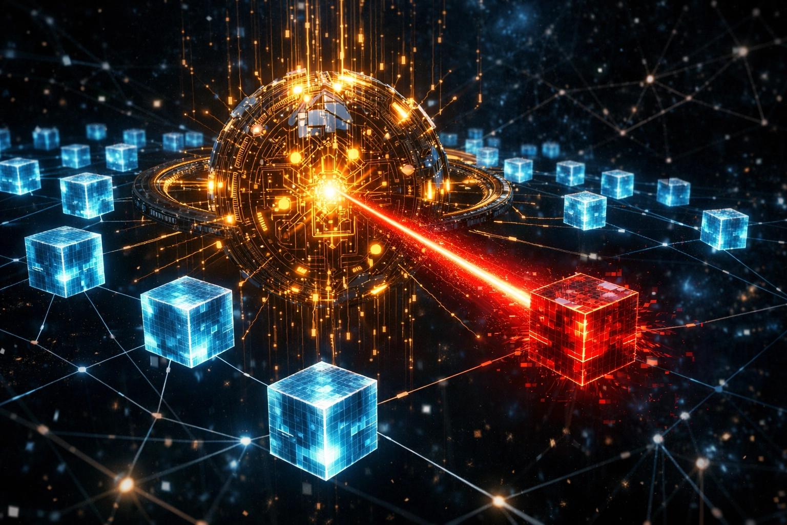 AI-powered fraud prevention system monitoring global blockchain transactions for secure payments.