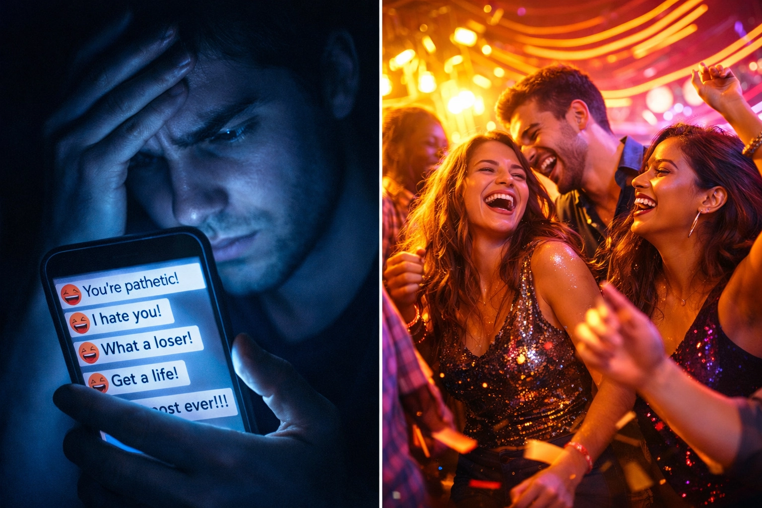 Contrast between social media stress and real dance community connection and happiness