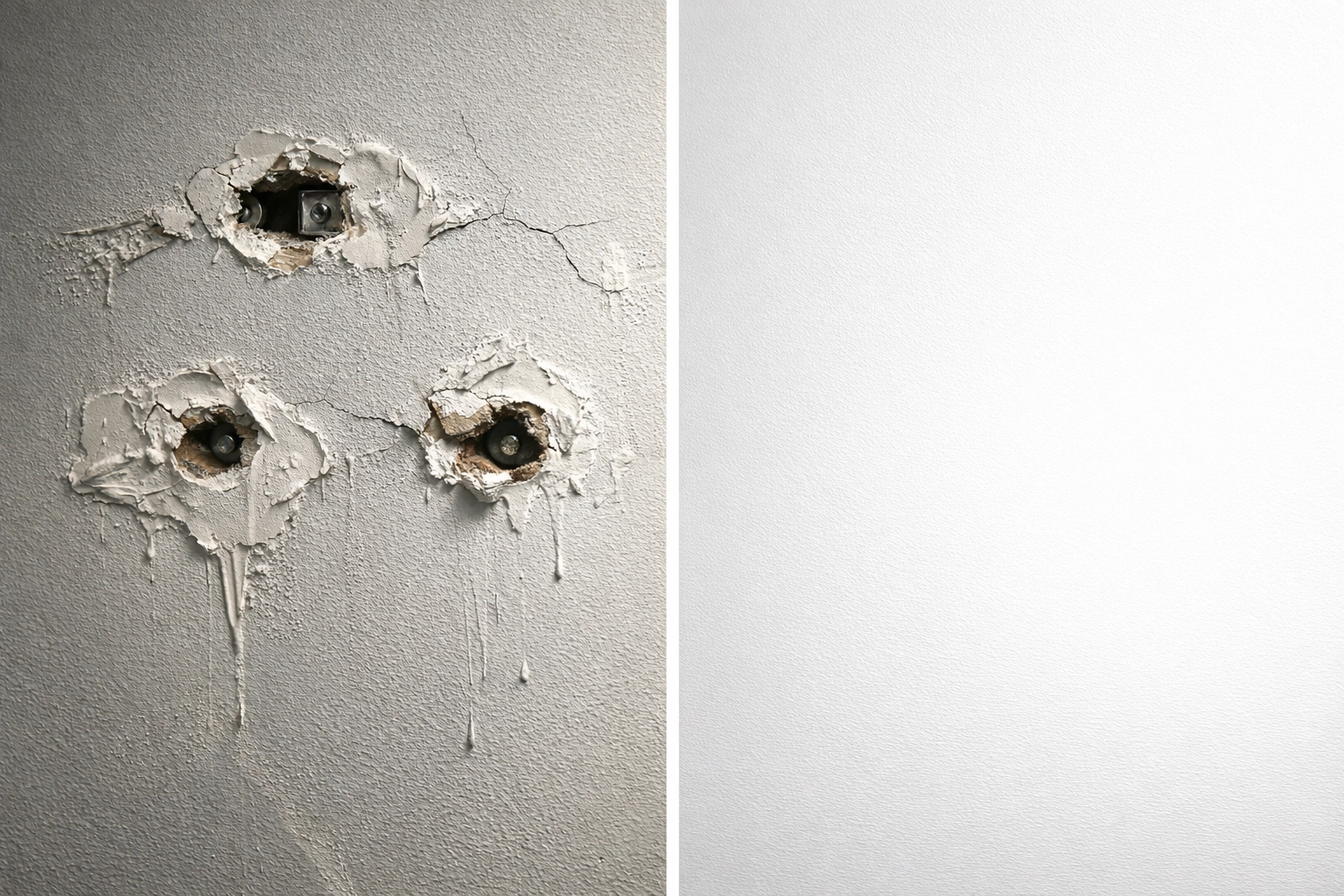 Wall damage from traditional pull up bar installation vs pristine wall with no holes