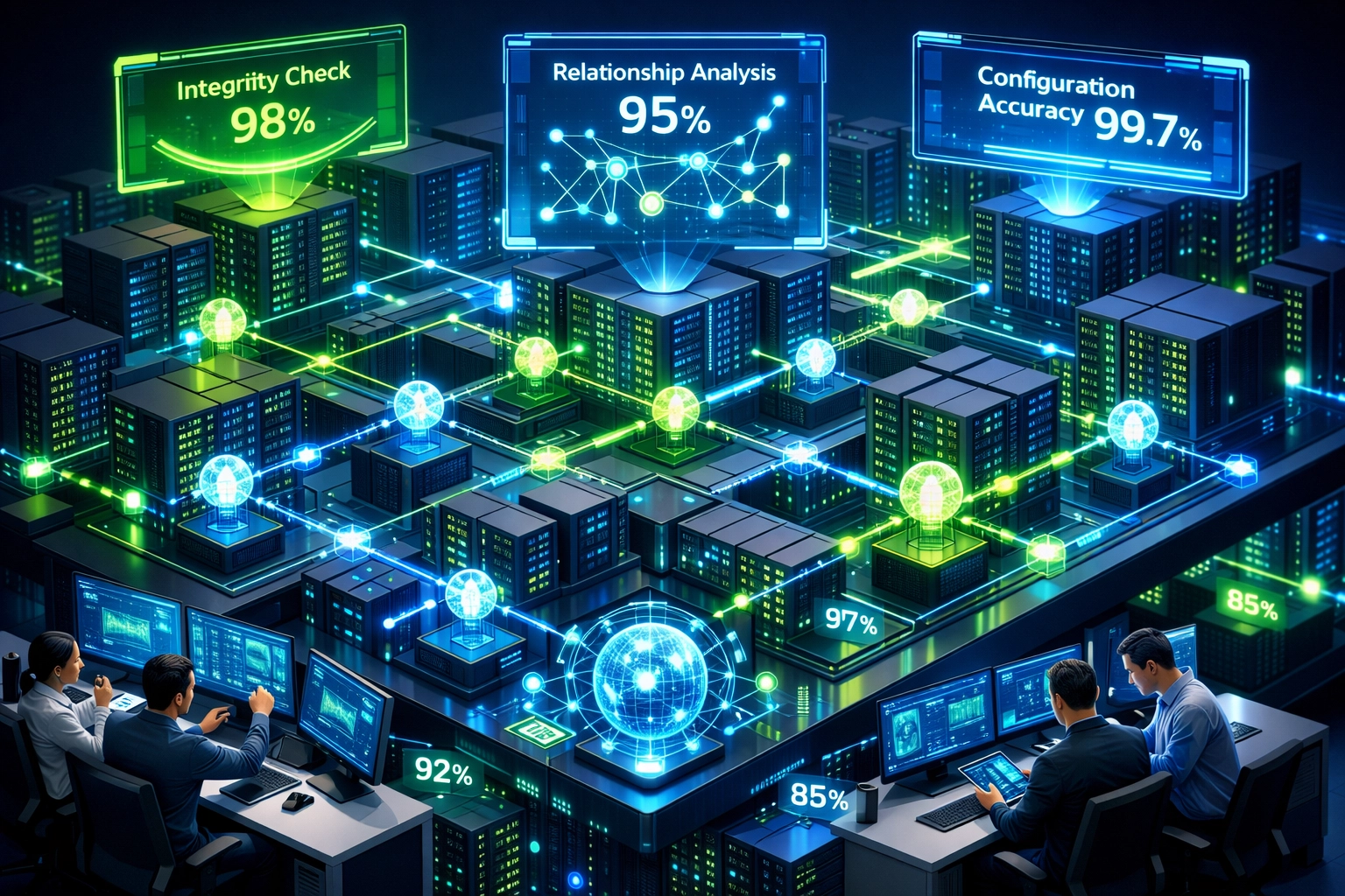 Agentic AI agents validating ServiceNow CMDB accuracy across infrastructure with automated monitoring