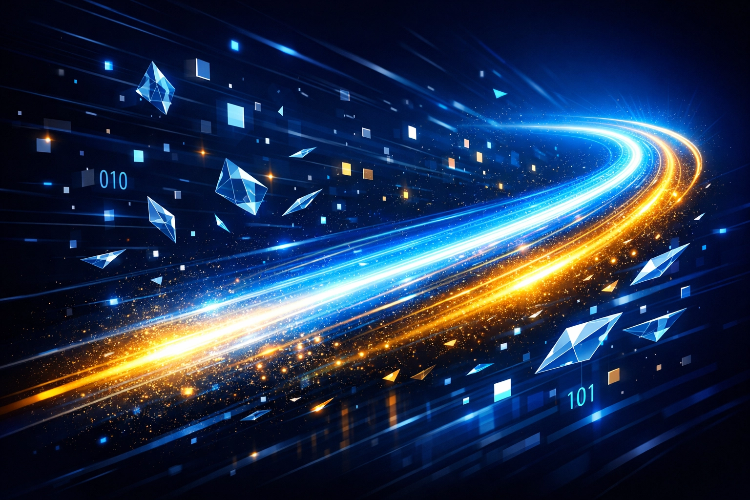 Energetic light trails illustrating fast website launch times and digital speed to market.