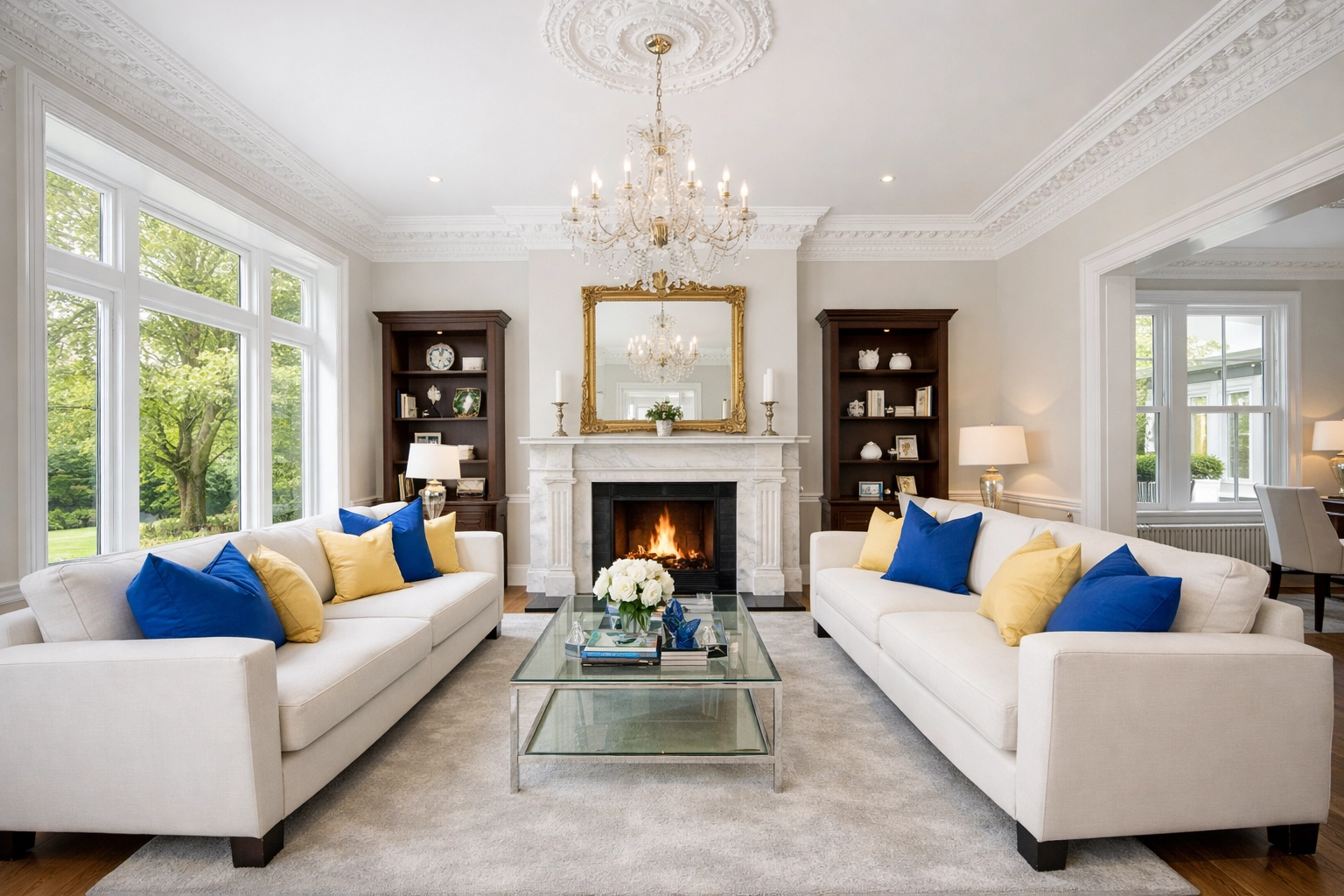 Spotless Winchester luxury living room featuring clean white crown molding and premium furnishings.
