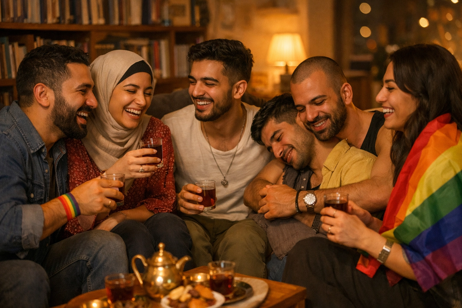 A secret gathering of Middle Eastern gay men and women sharing joy and reading queer fiction.