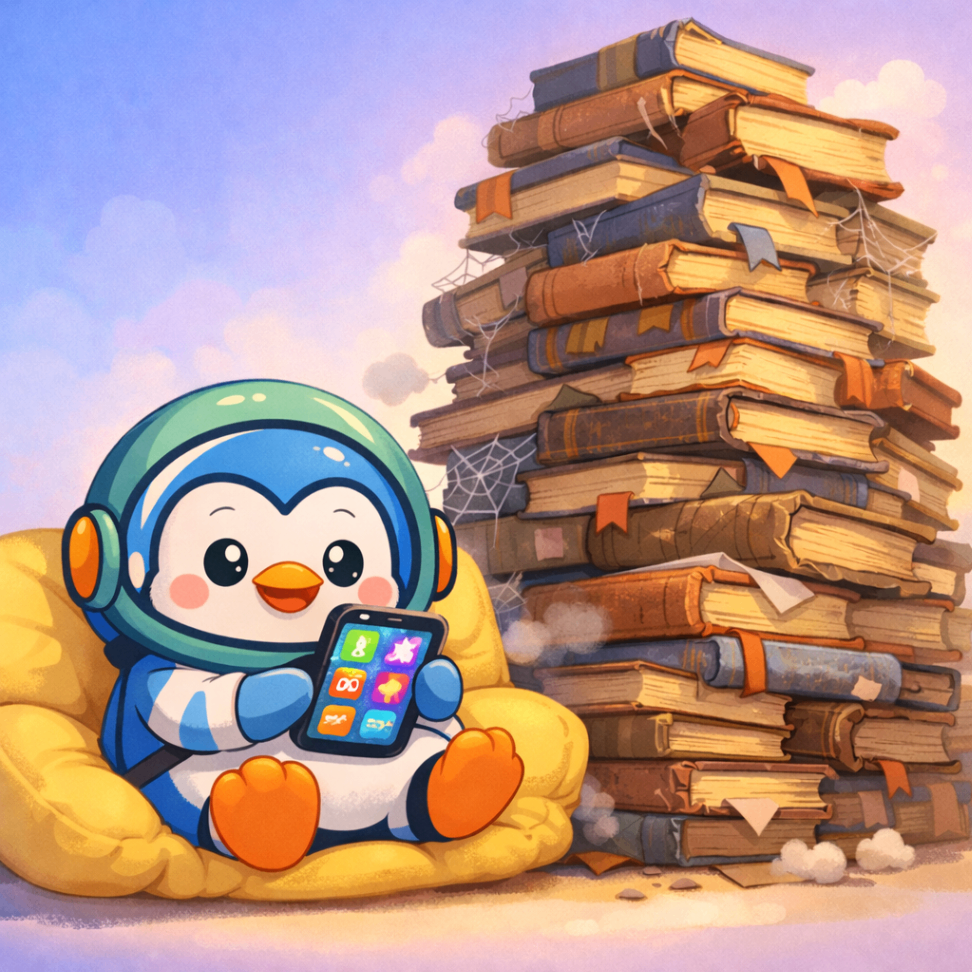 A cheerful cartoon penguin in a spacesuit