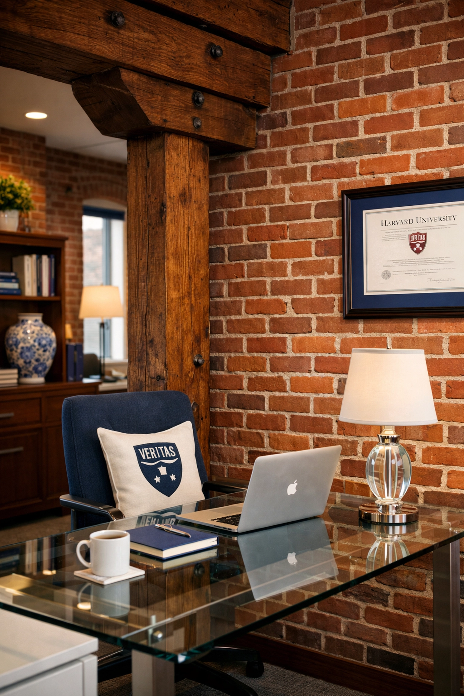 Immaculate historic brick and beam office in Harvard Square with expert dust-free maintenance.