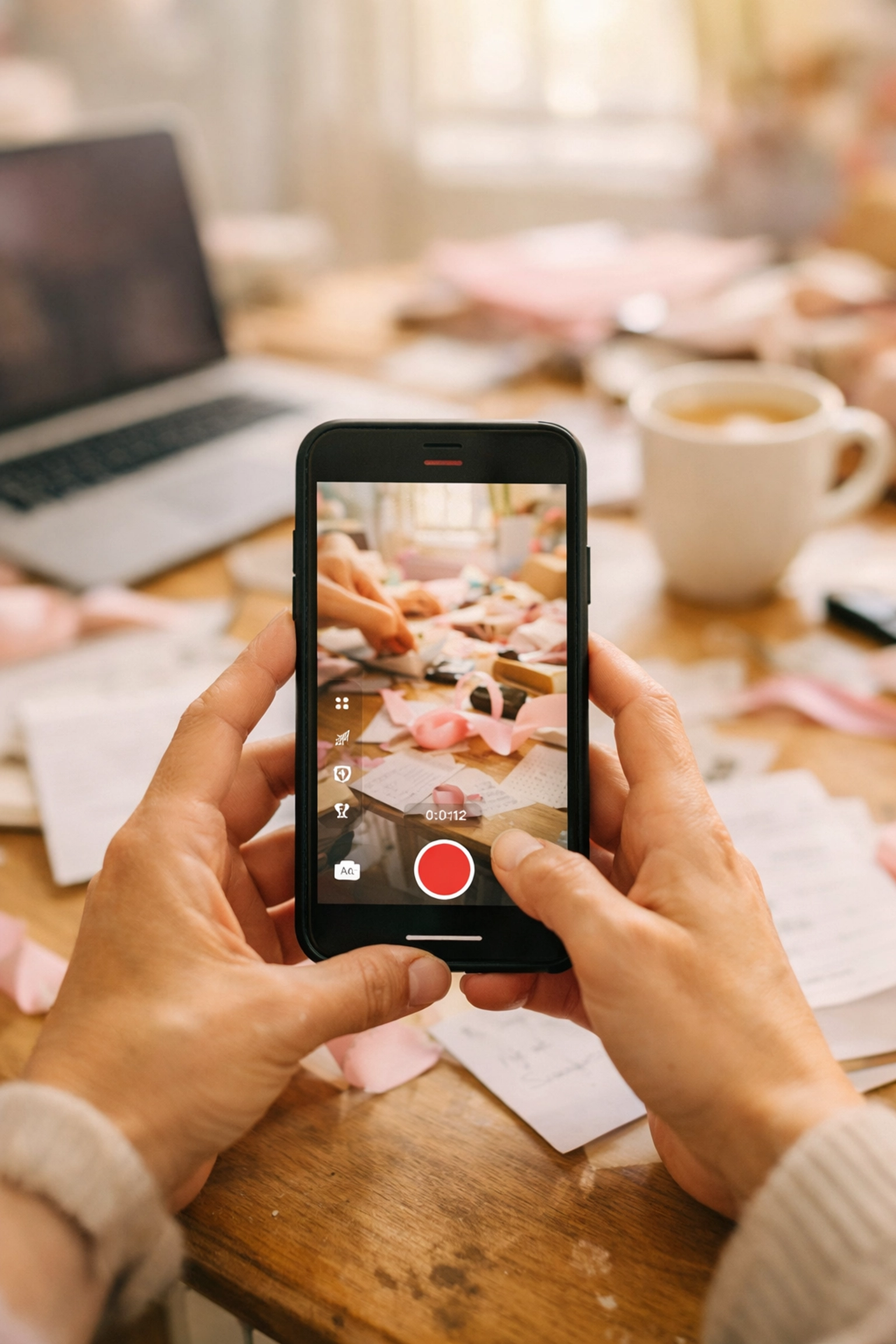 Small business owner filming Facebook Reels content for social media marketing strategy