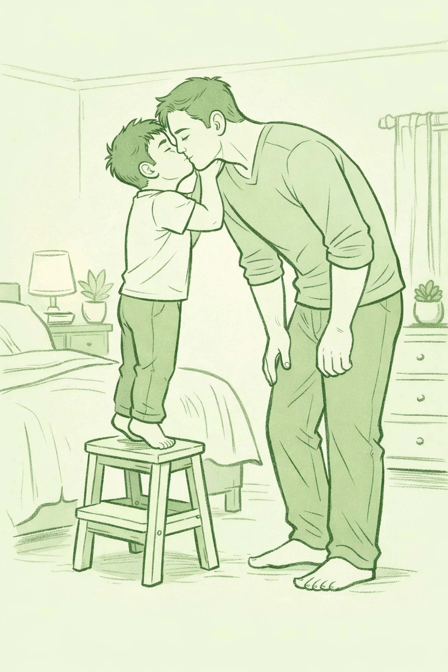 Short partner kissing tall boyfriend using step stool - size difference MM romance