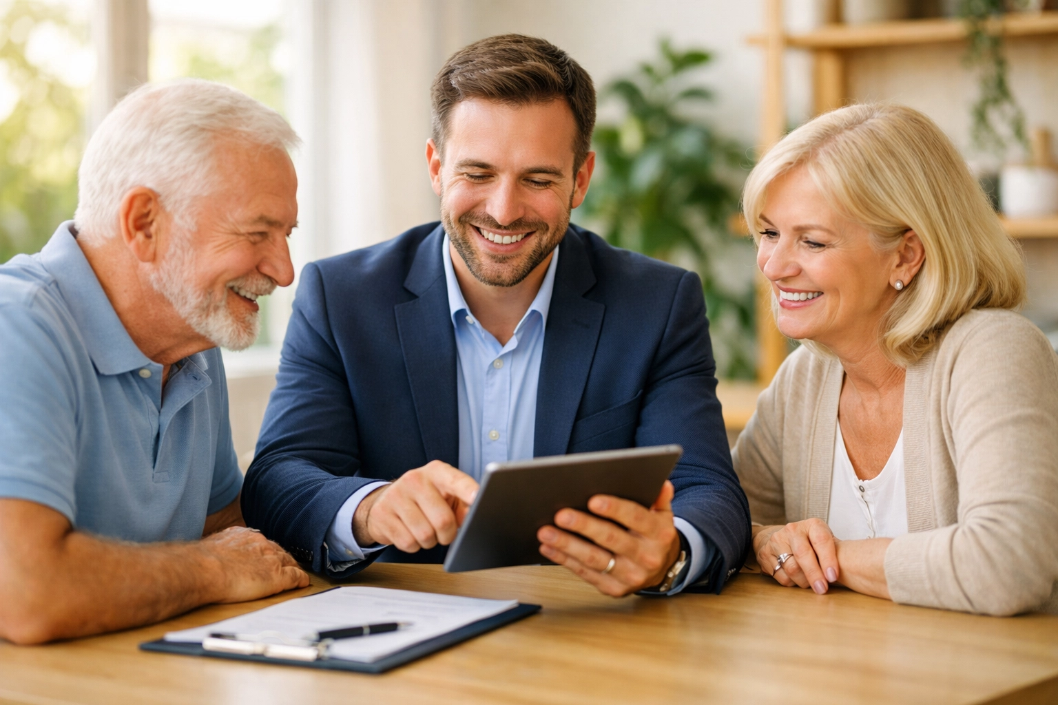 Local Medicare agent in Minnesota helping a retired couple with enrollment options.
