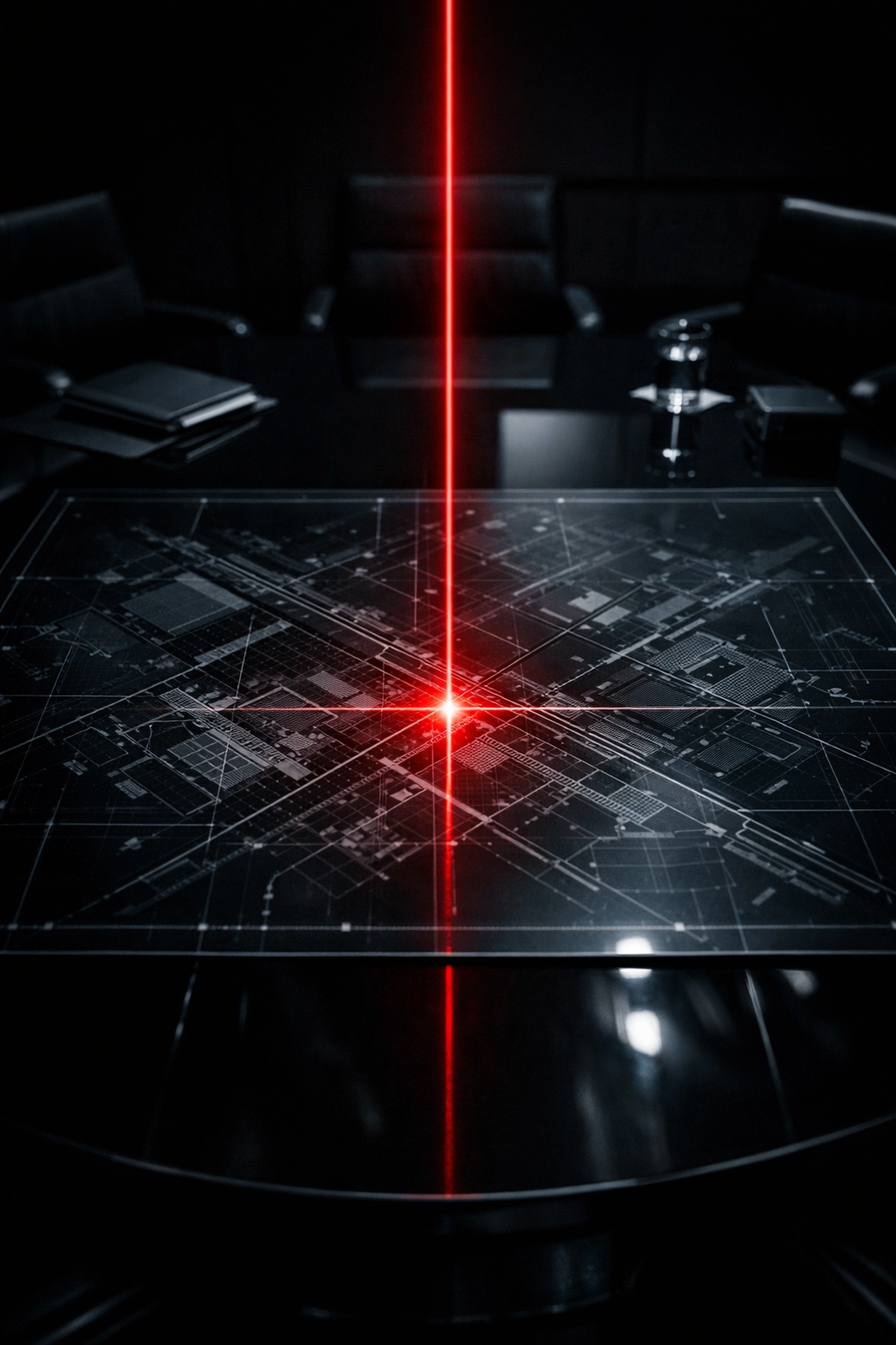 Strategic business blueprint with a laser pointer indicating precision market expansion