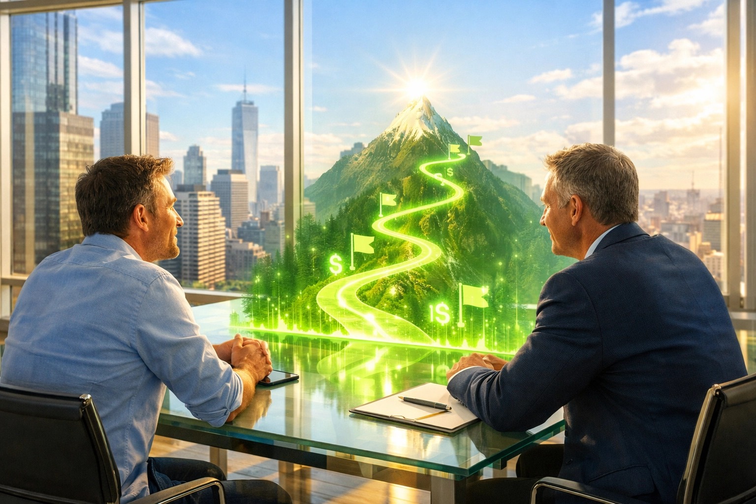 Small business owner and tax professional collaborating on a strategic financial roadmap for tax planning.