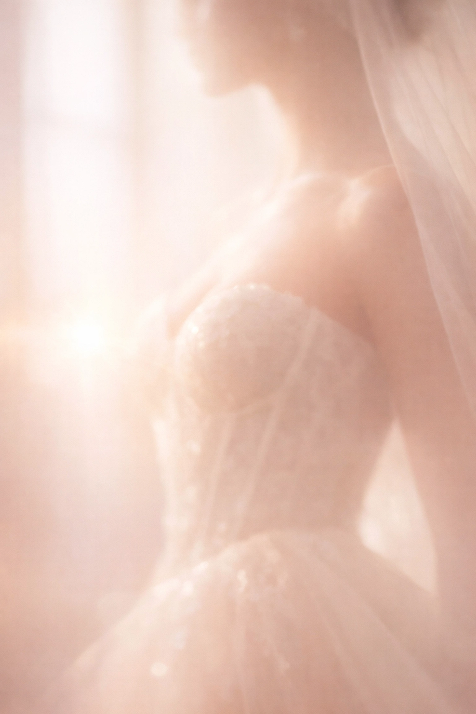 Fuzzy, romantic silhouette of a sculpted Ariamo couture bodice highlighting modern bridal cuts.