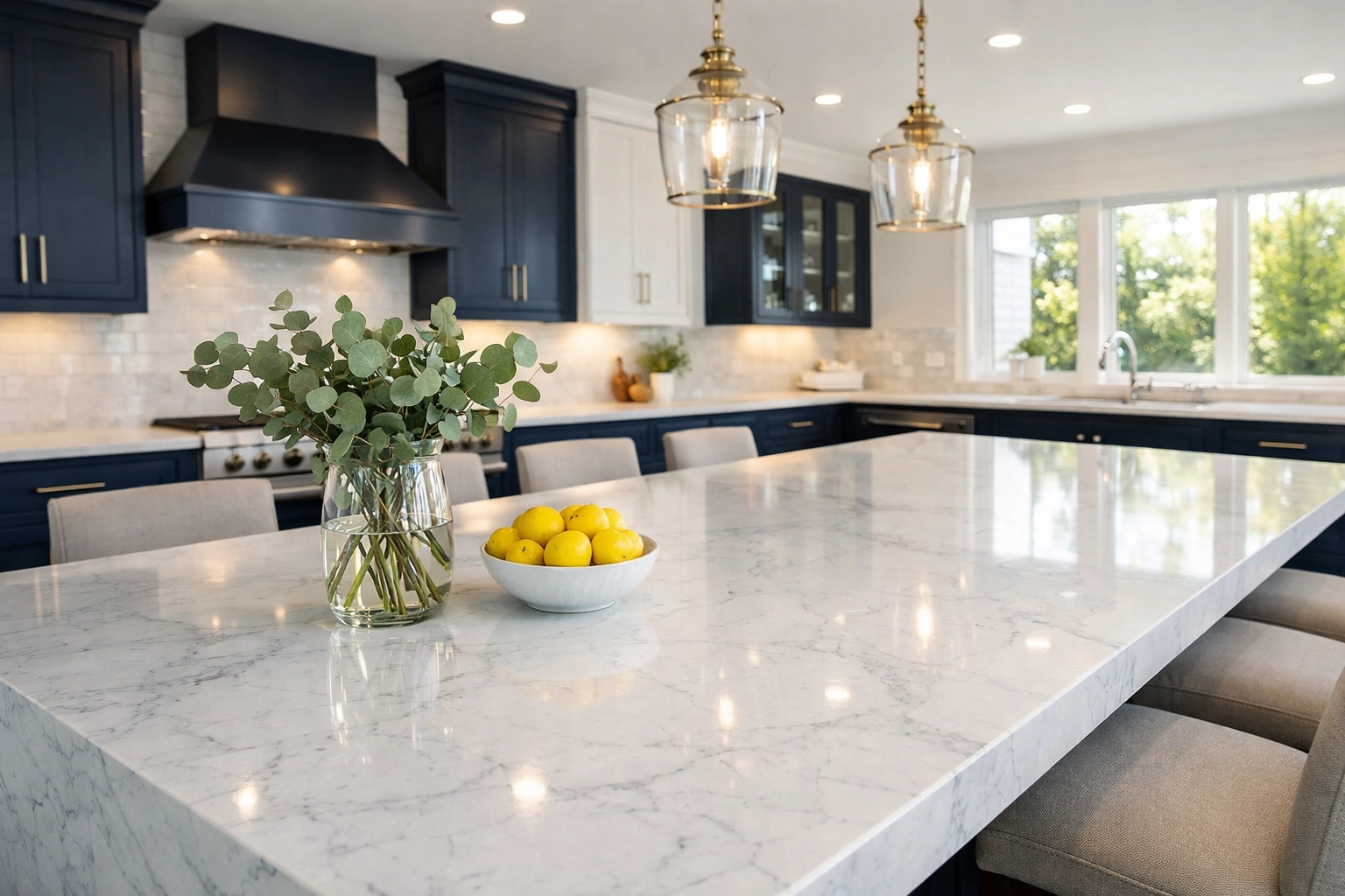 High-end estate maintenance Westborough involves using eco-friendly cleaners on custom marble kitchen islands.