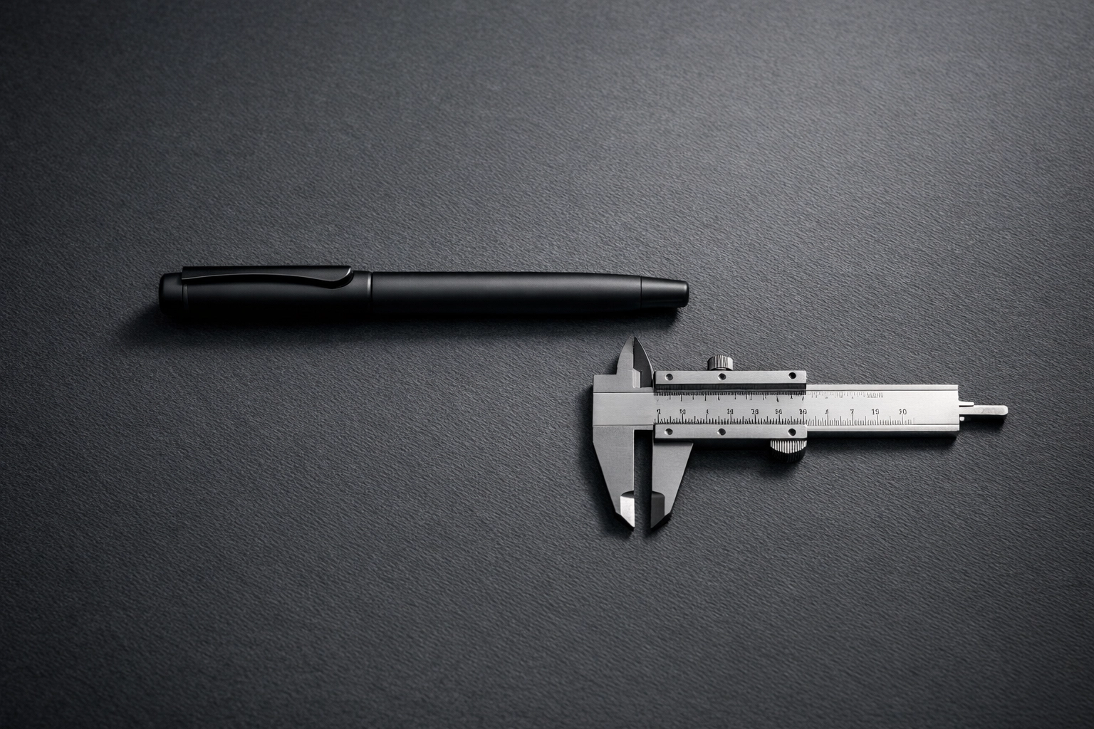 A professional desk with a pen and caliper, representing a precise investor-grade financial model.