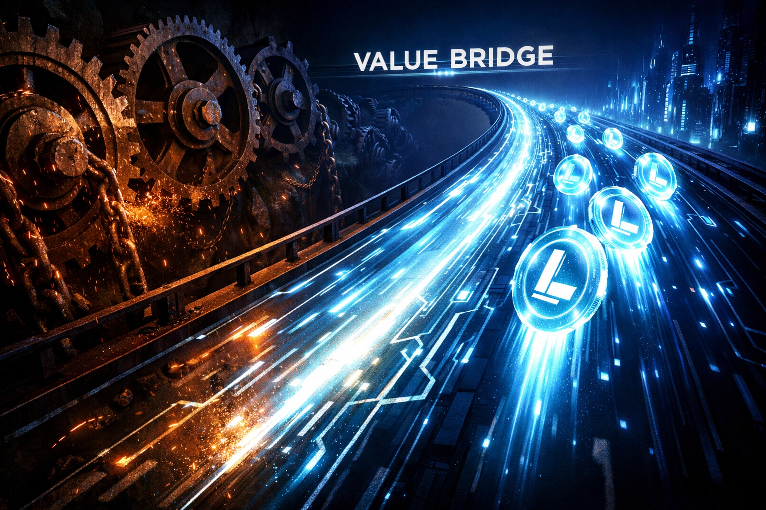Digital bridge comparing fast Larecoin Web3 payments to high-fee legacy crypto POS systems.
