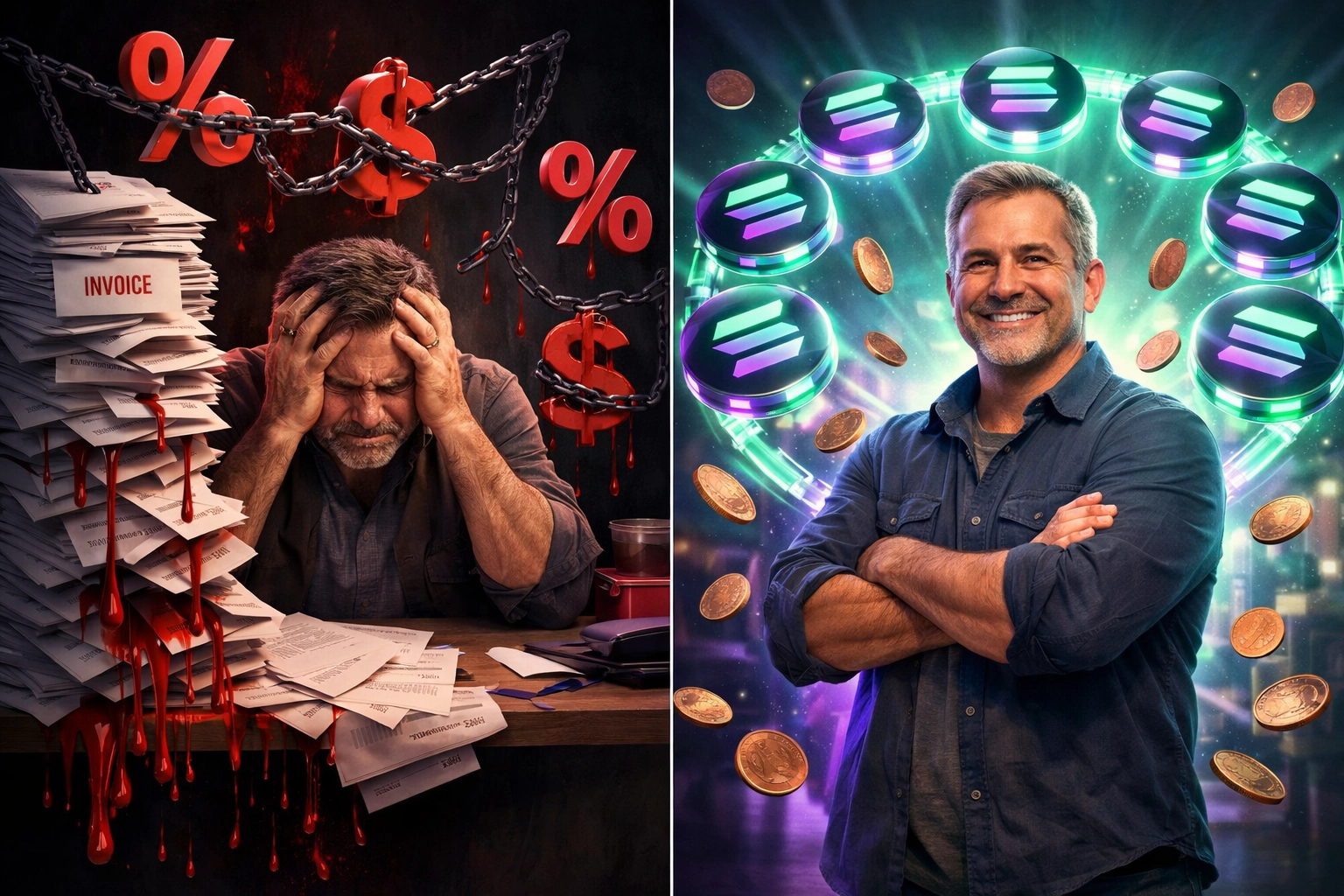 Merchant comparing traditional crypto payment fees versus Larecoin's low-cost blockchain solution