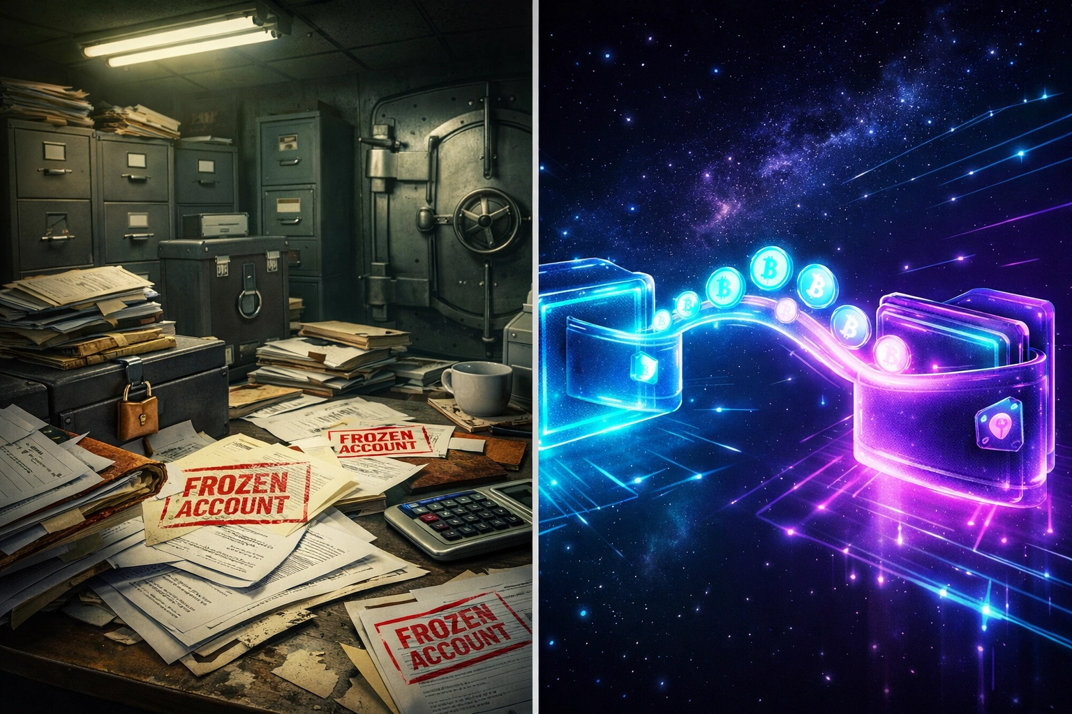 Self-custody Web3 wallet vs frozen traditional bank account comparison