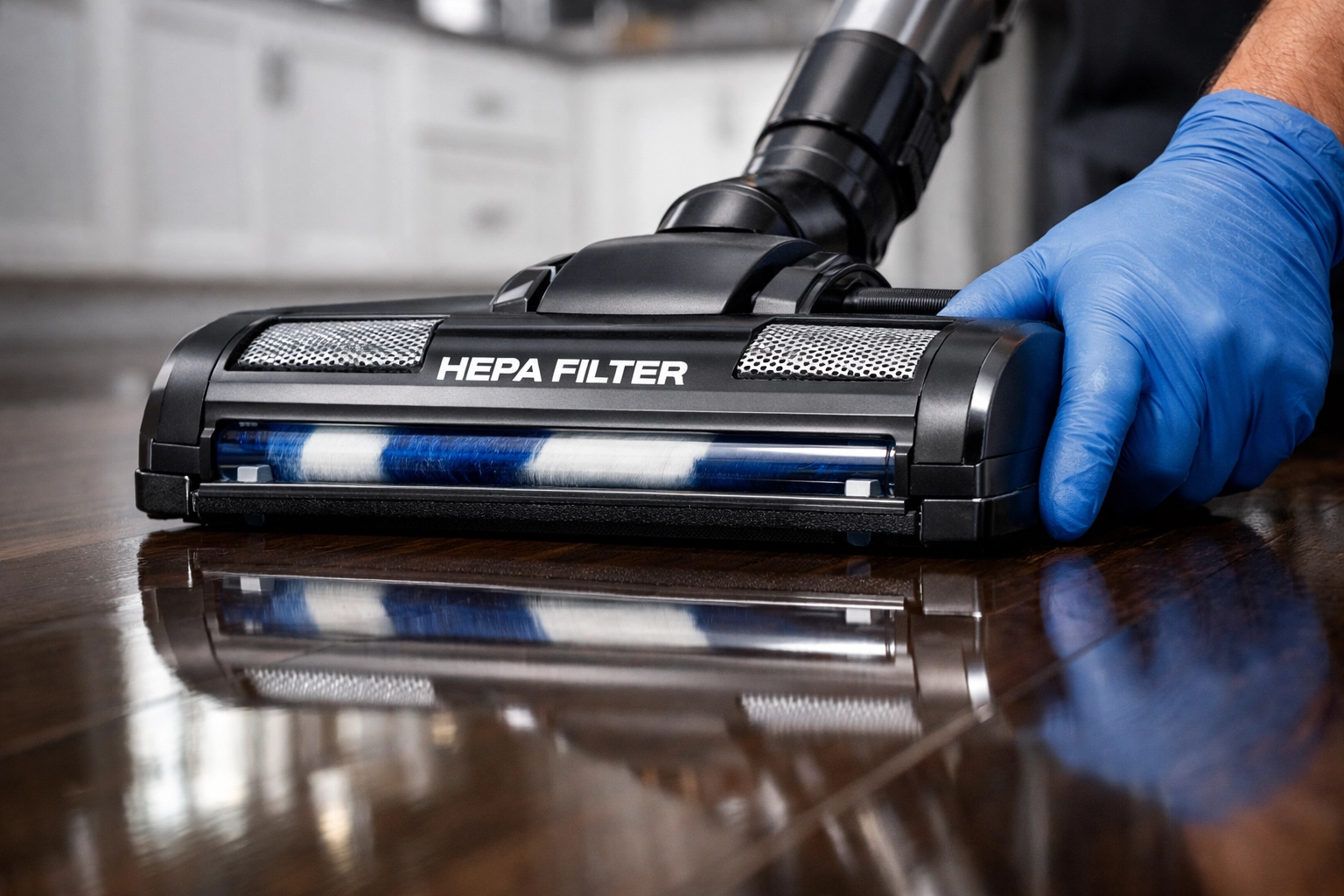 Professional cleaners Shirley MA using high-tech equipment to maintain clean hardwood floors.