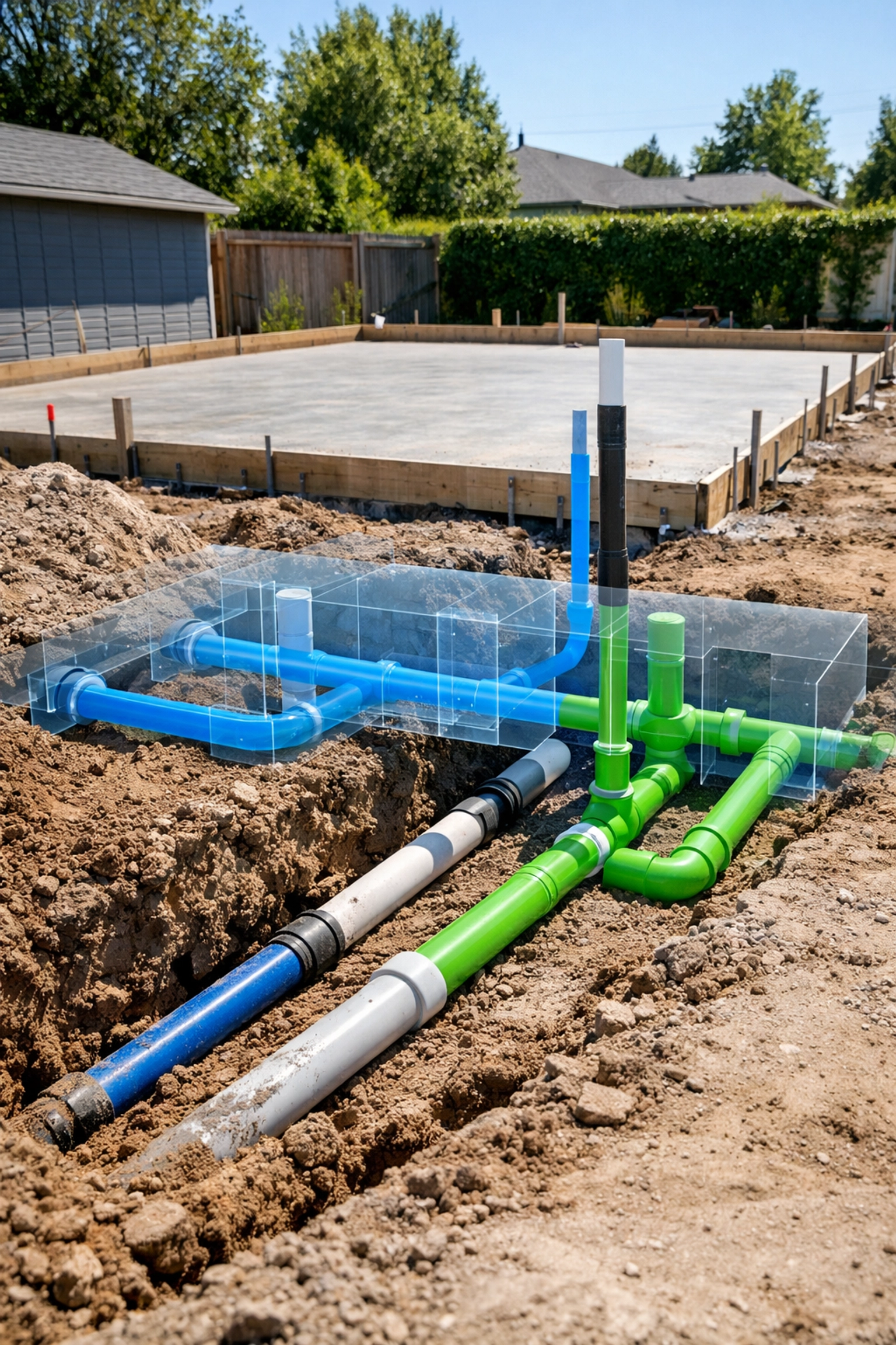 Garden suite site servicing plan featuring utility pipe connections and sanitary sewer design.
