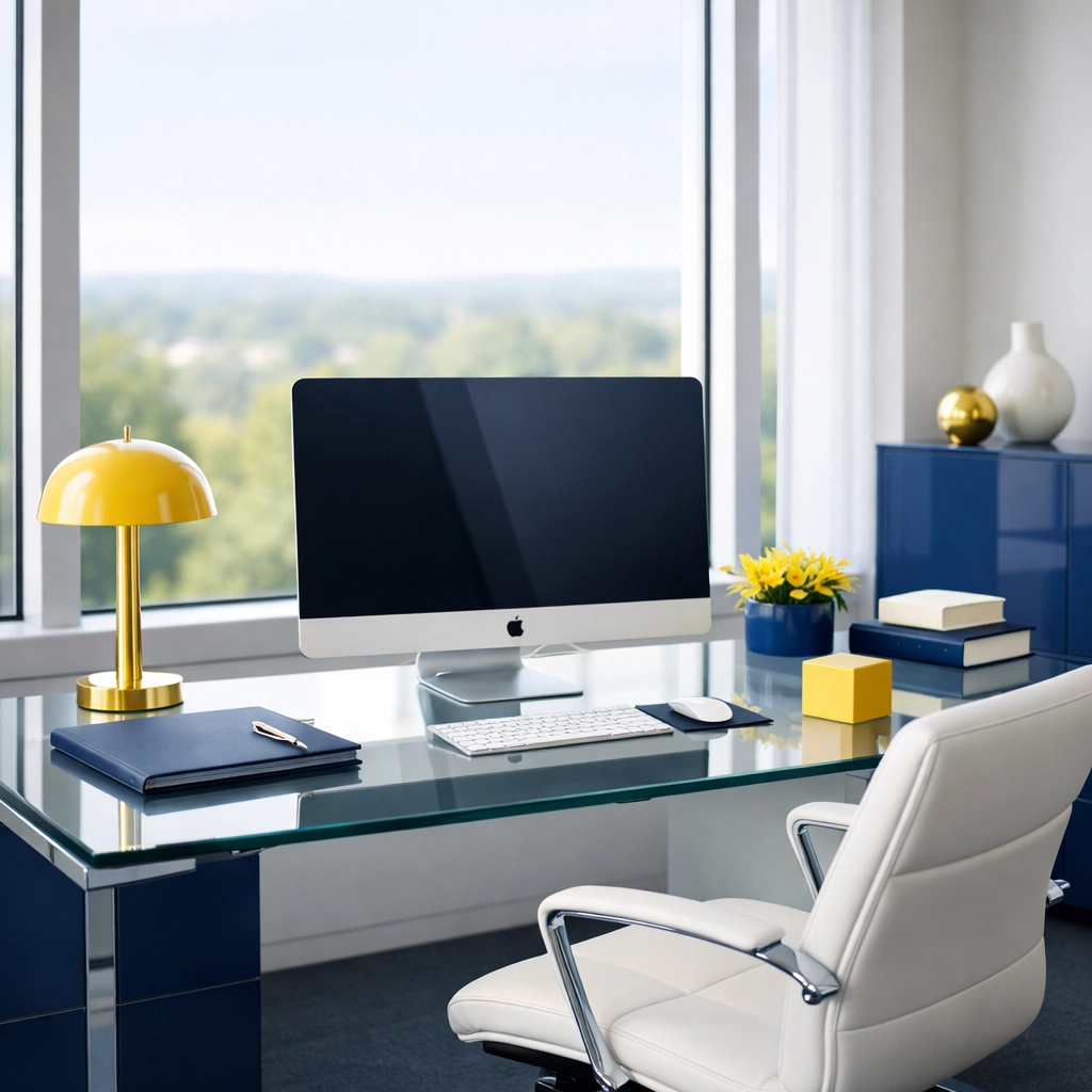 Clean executive office in Boxborough with a minimalist desk highlighting high-end professional workspace productivity.