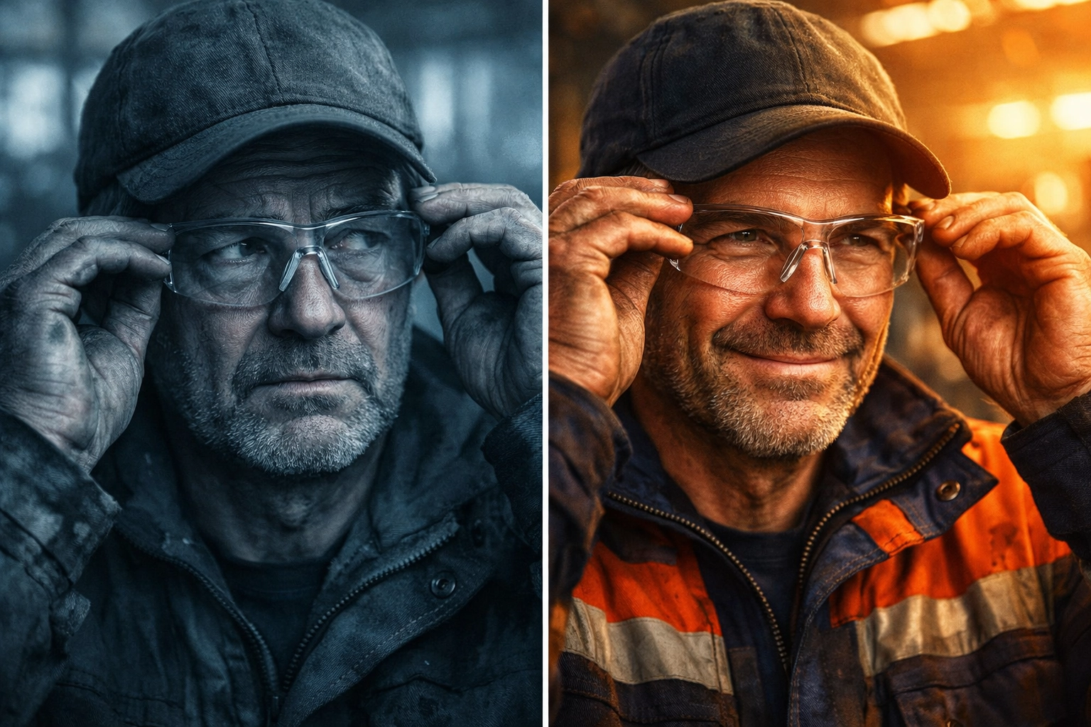 Worker showing contrast between forced compliance and genuine safety engagement