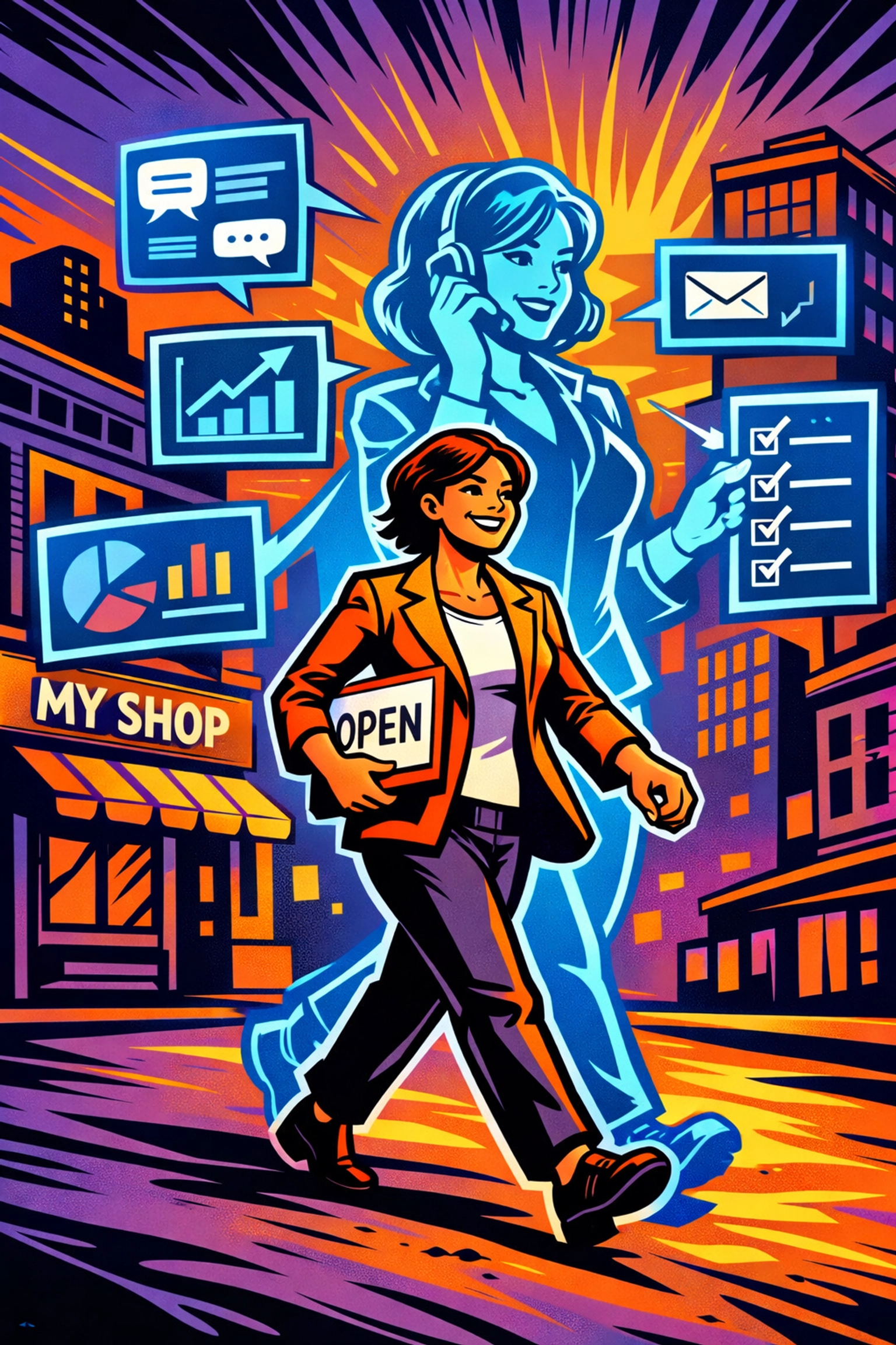 An AI assistant for small business managing digital tasks and schedules for a productive business owner.