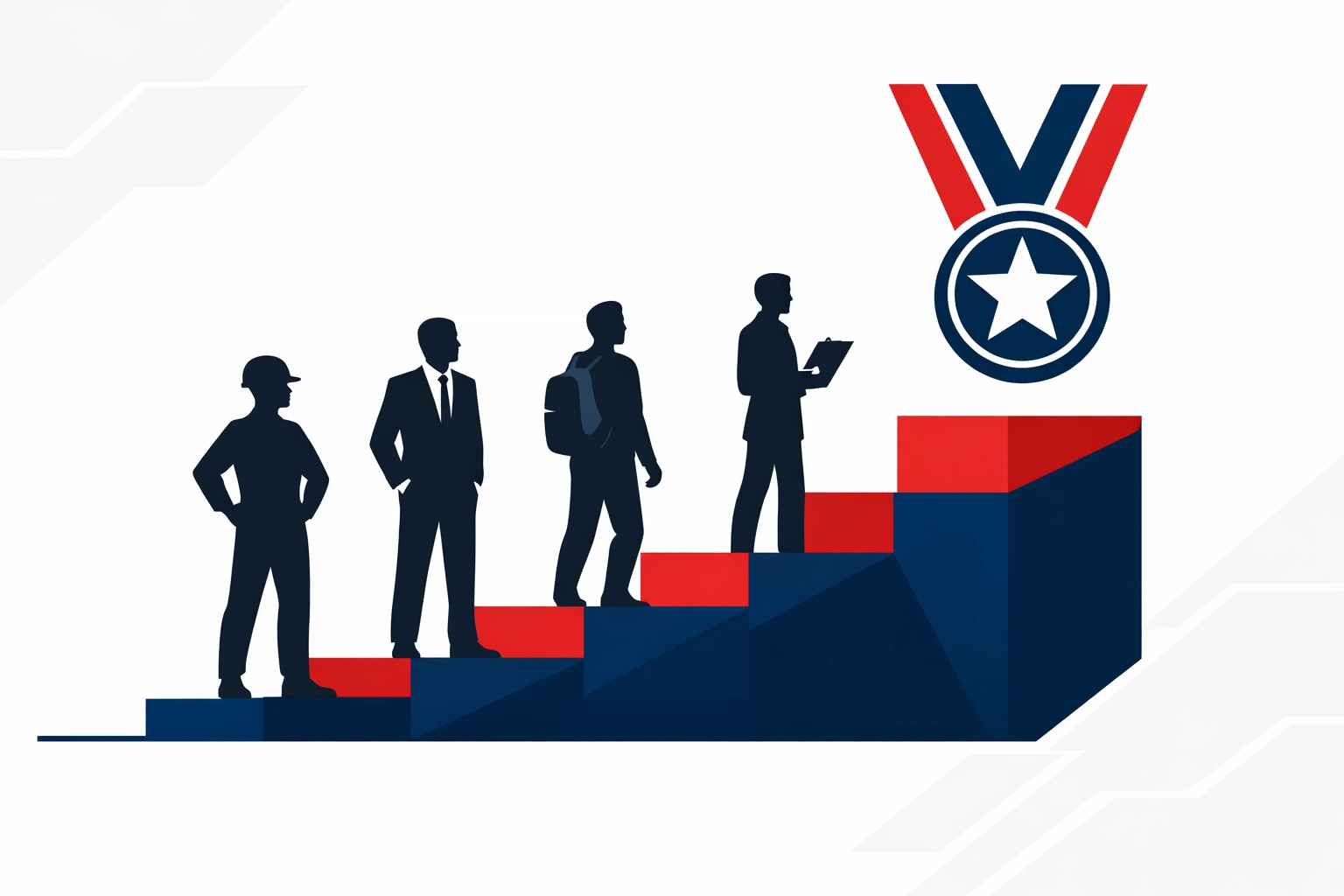 Diverse professionals moving up steps toward a Transport Manager career with no prior experience.