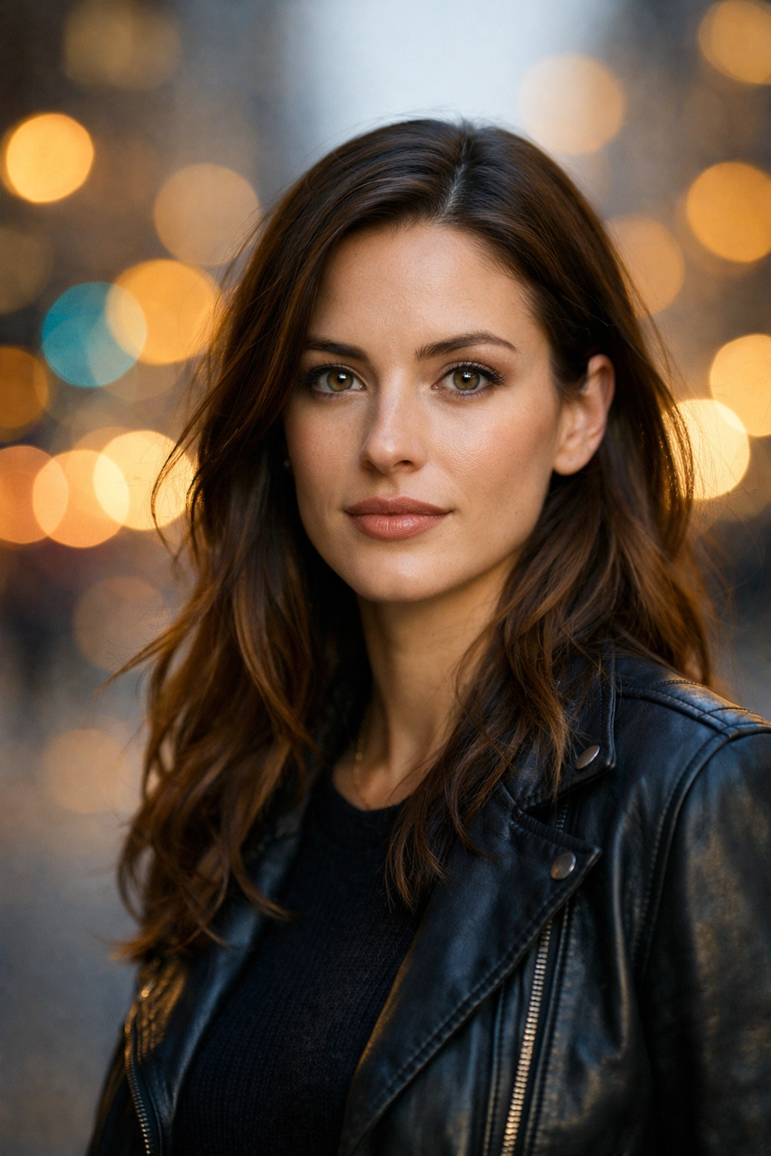 Portrait of a woman with a clean bokeh background using effective portrait photography techniques in a city.