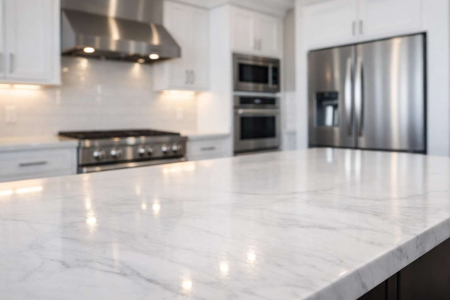 Deep-cleaned Indianapolis kitchen featuring marble countertops and polished stainless steel.