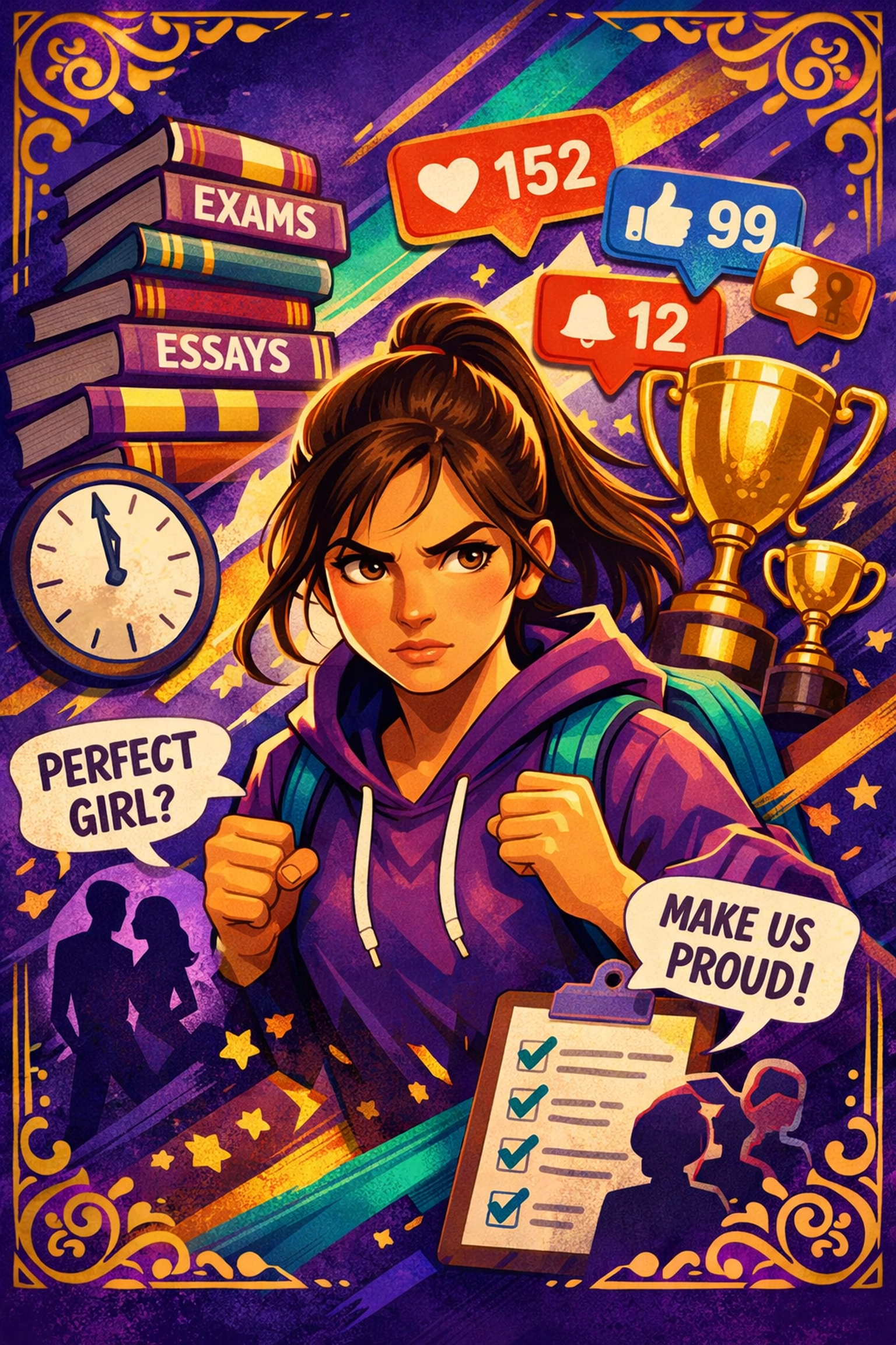 Teen singer surrounded by symbols of pressure illustrating Surface Pressure from Encanto musical theatre performance