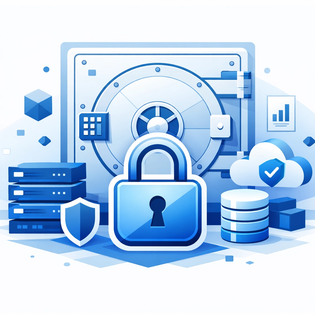 Secure digital vault with padlock icon representing website security and data safeguards.