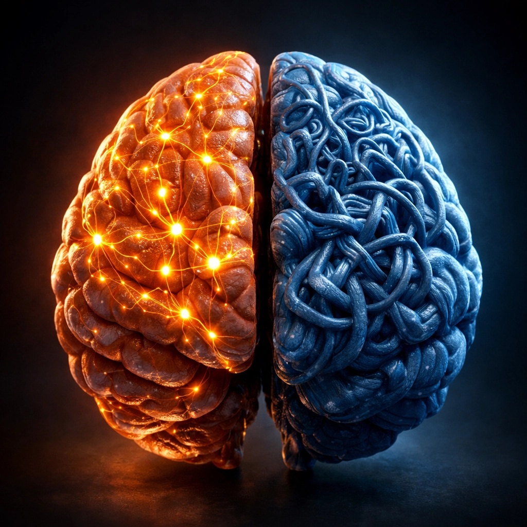 Visual representation of conscious mind versus subconscious beliefs driving procrastination patterns