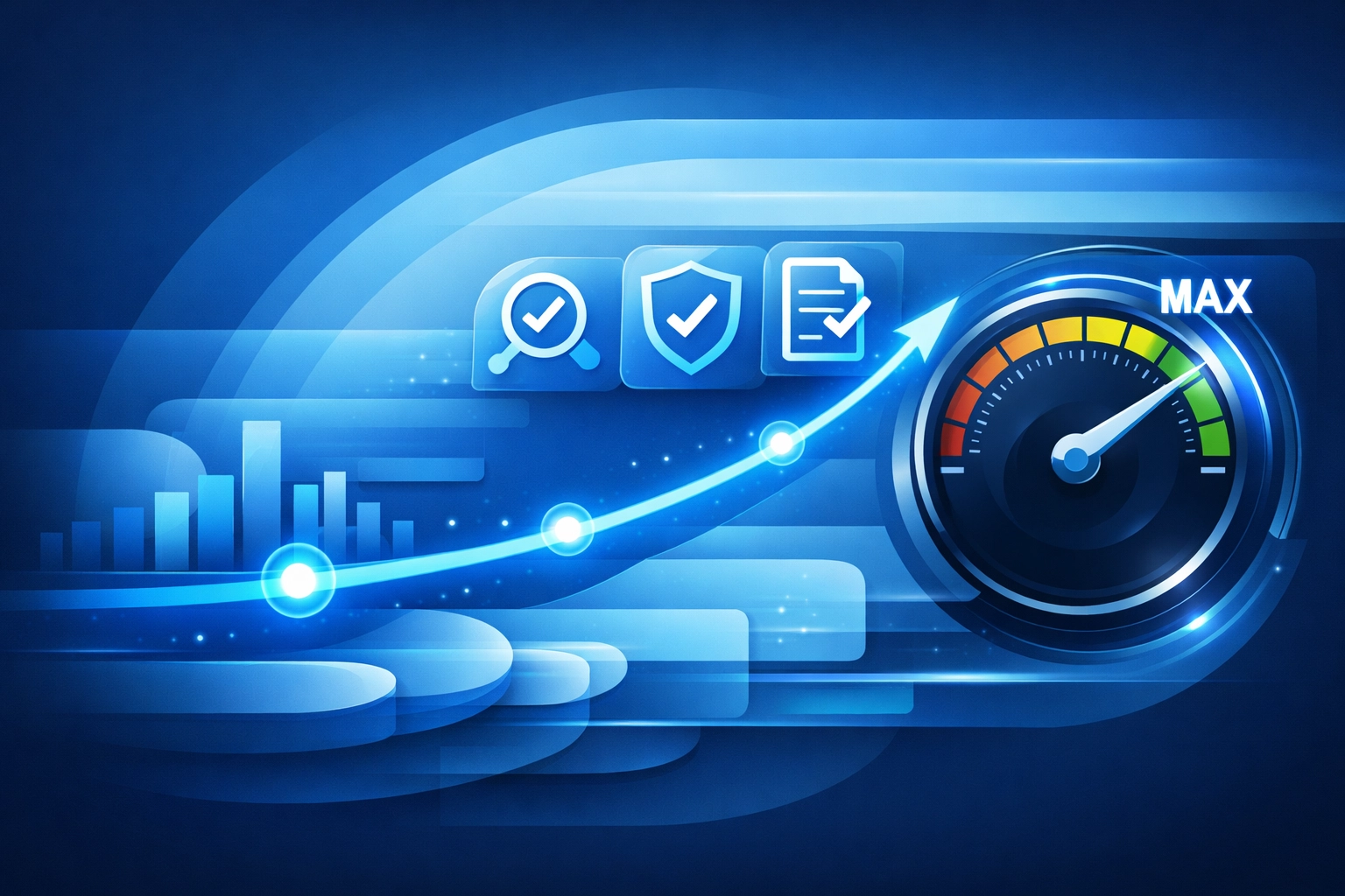 Website performance dashboard showing a rising growth graph from a successful site speed audit and strategy.