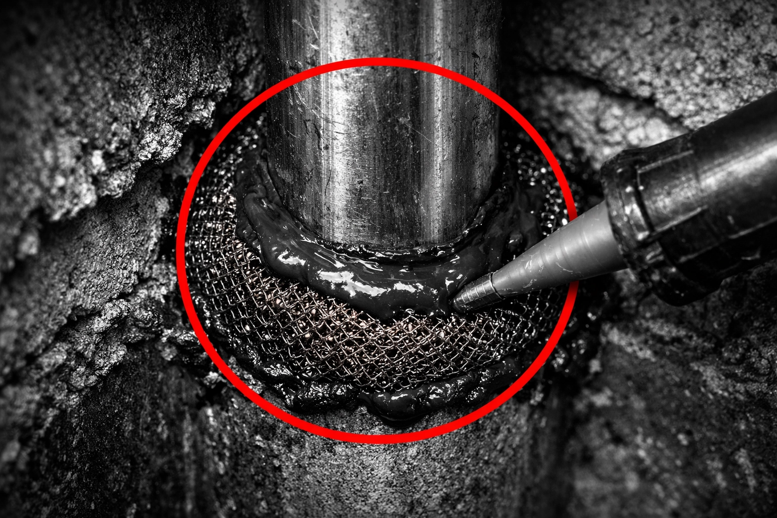 Professional copper mesh and sealant applied to a home's plumbing gap for effective pest exclusion in Coolidge.