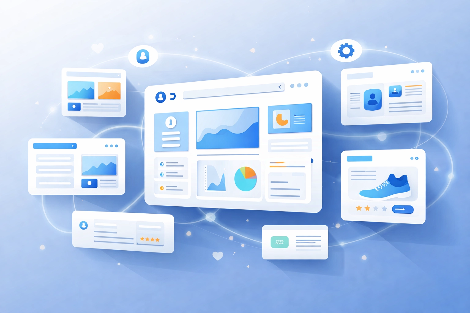 Illustration of a website interface dynamically adapting layouts, highlighting AI-driven responsive web design