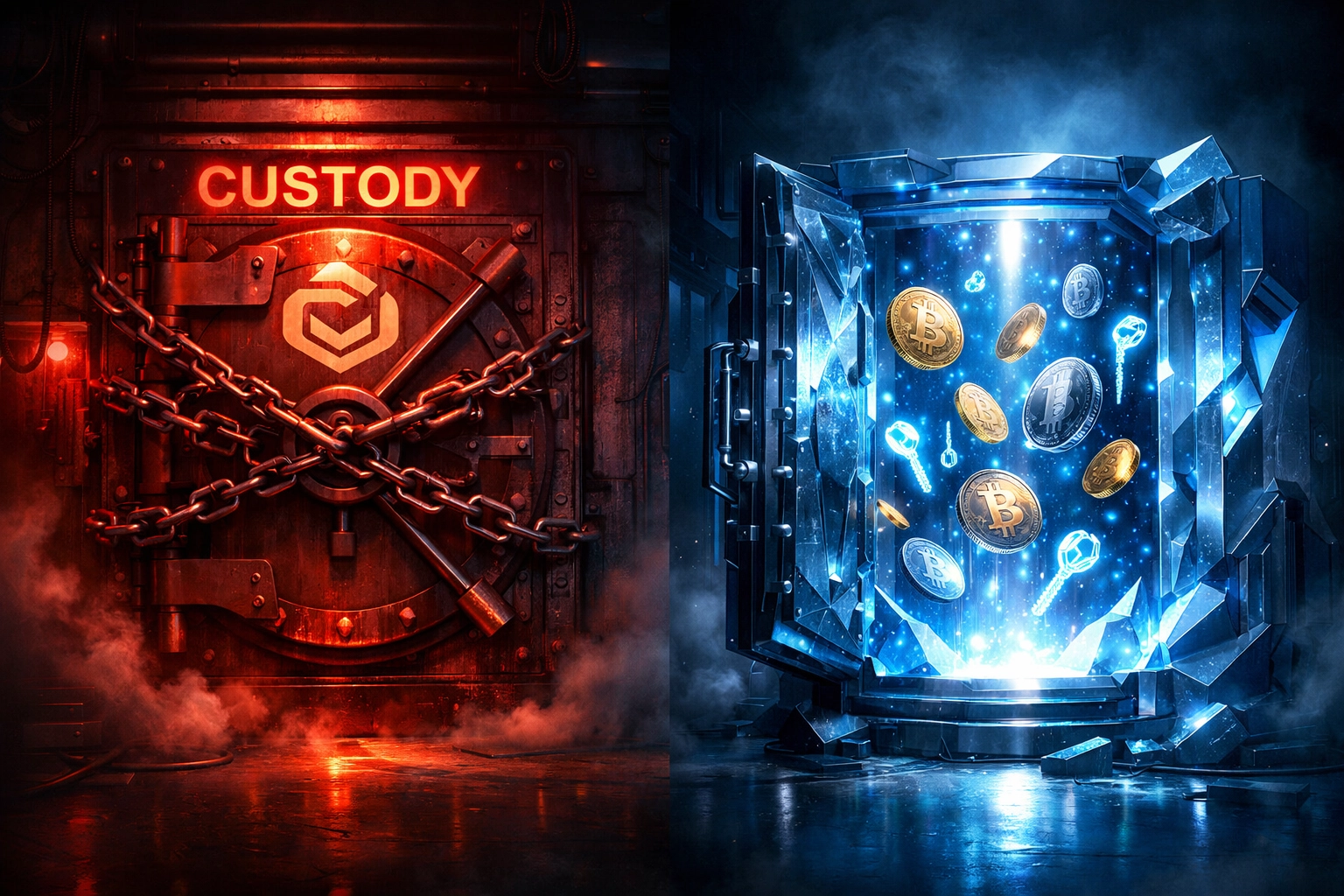 Self-custody crypto wallet vs custodial vault showing merchant financial sovereignty with Larecoin