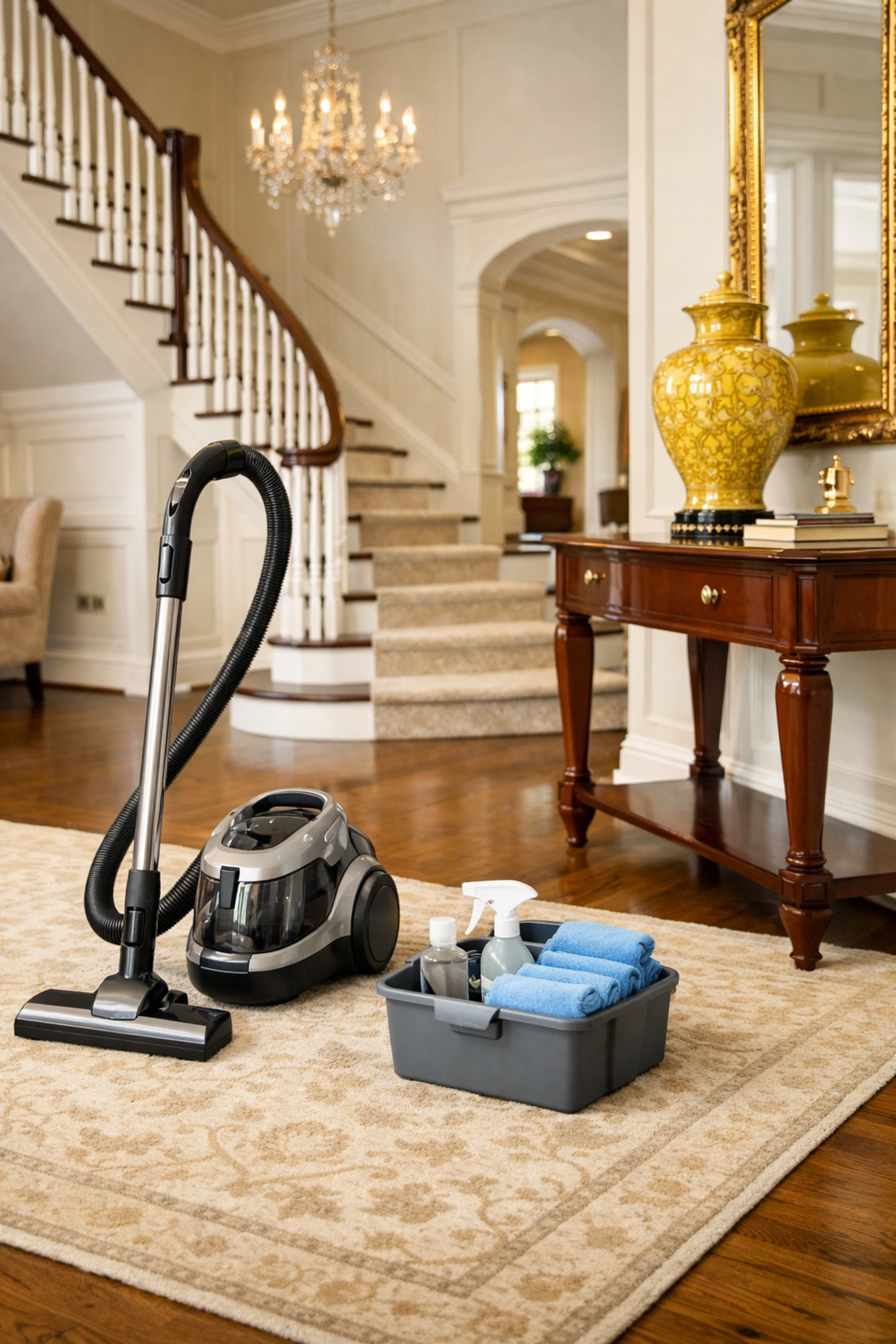 Professionally vacuumed estate foyer by a reliable house cleaning service in Longmeadow.
