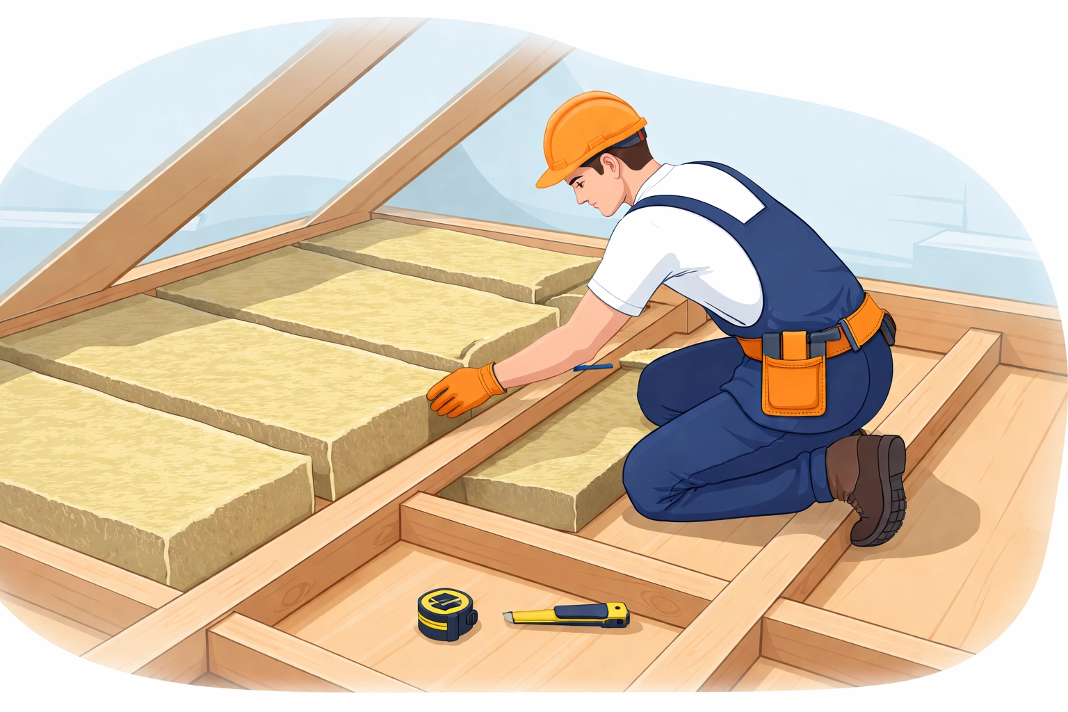 Installer fitting mineral wool insulation in a loft, demonstrating professional insulation for better air quality and allergy relief.